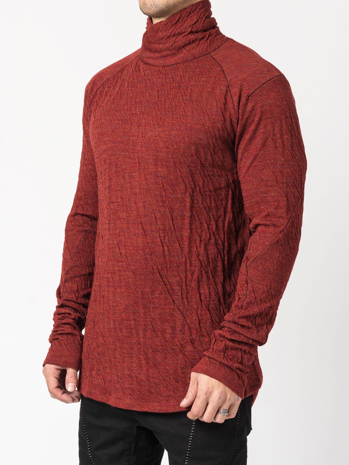 Double - Faced High - Neck Long Sleeve T-Shirt - by D.HYGEN