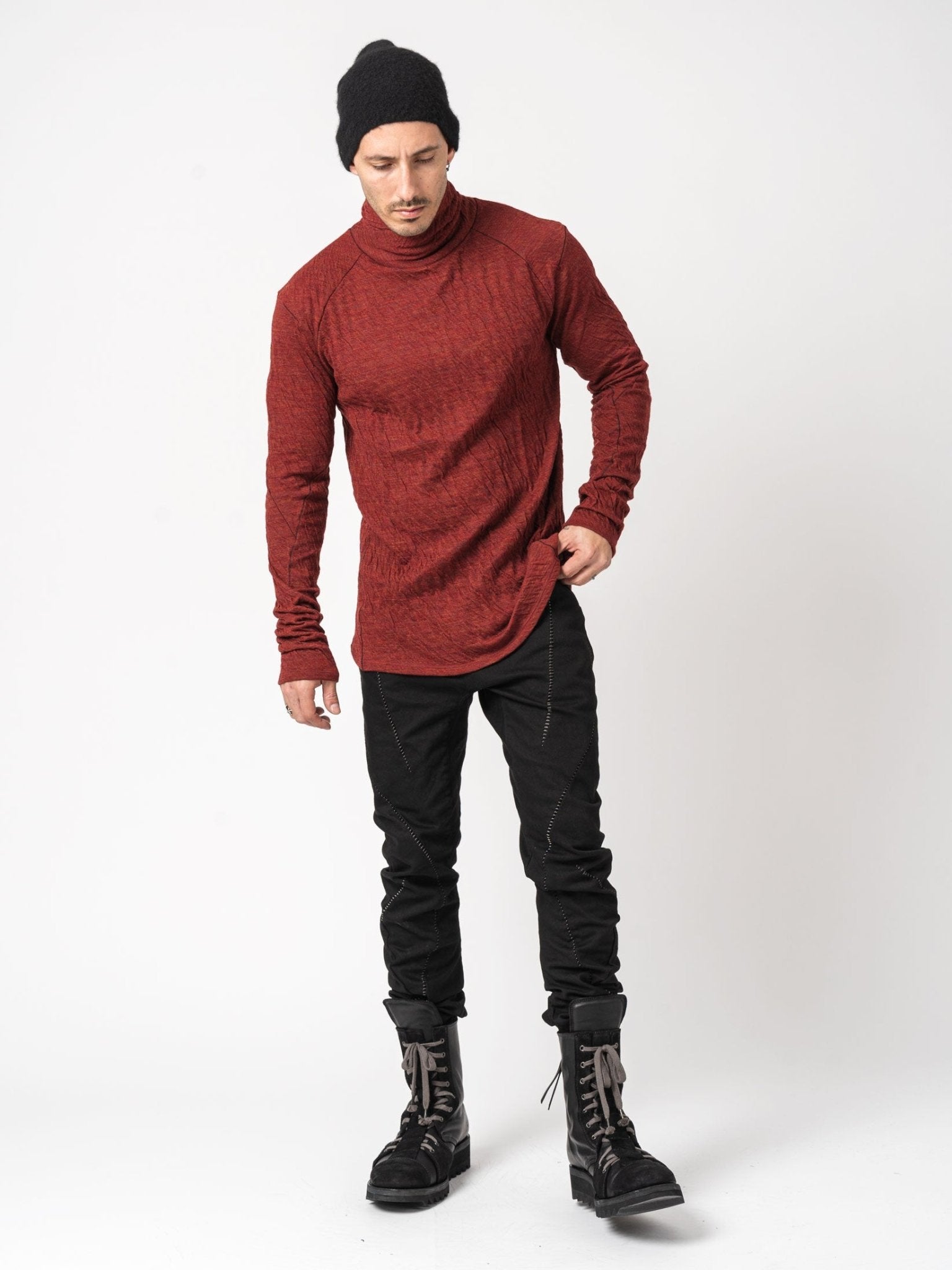 Double - Faced High - Neck Long Sleeve T-Shirt - by D.HYGEN