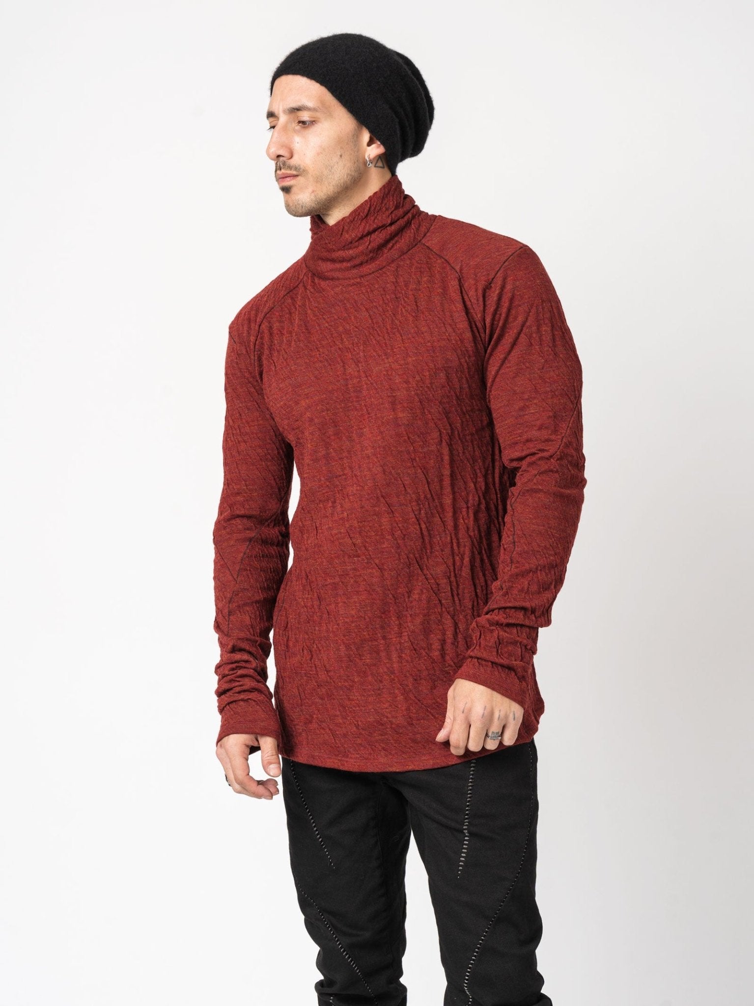 Double - Faced High - Neck Long Sleeve T-Shirt - by D.HYGEN