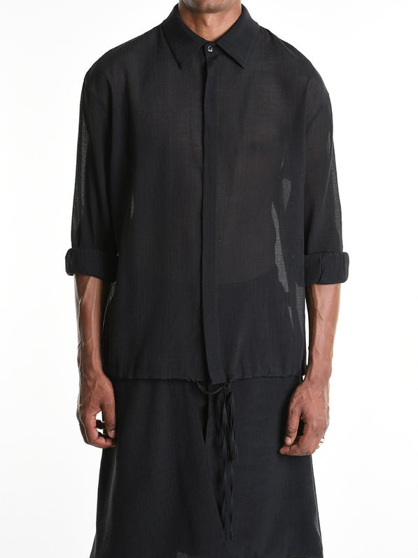 Drawstring Hem Oversized Shirt - by LA HAINE INSIDE US