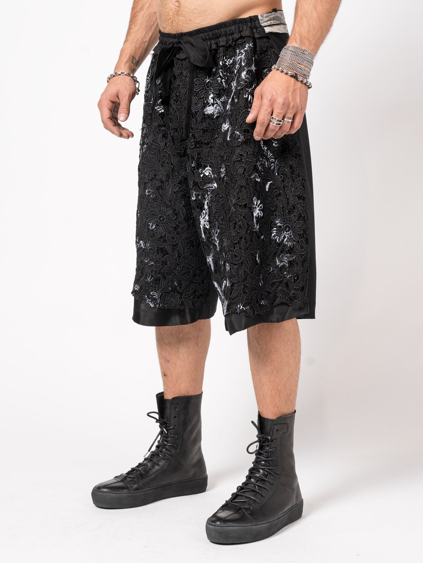 Embroidered Lace Panel Shorts - by GIOVANNI CAVAGNA