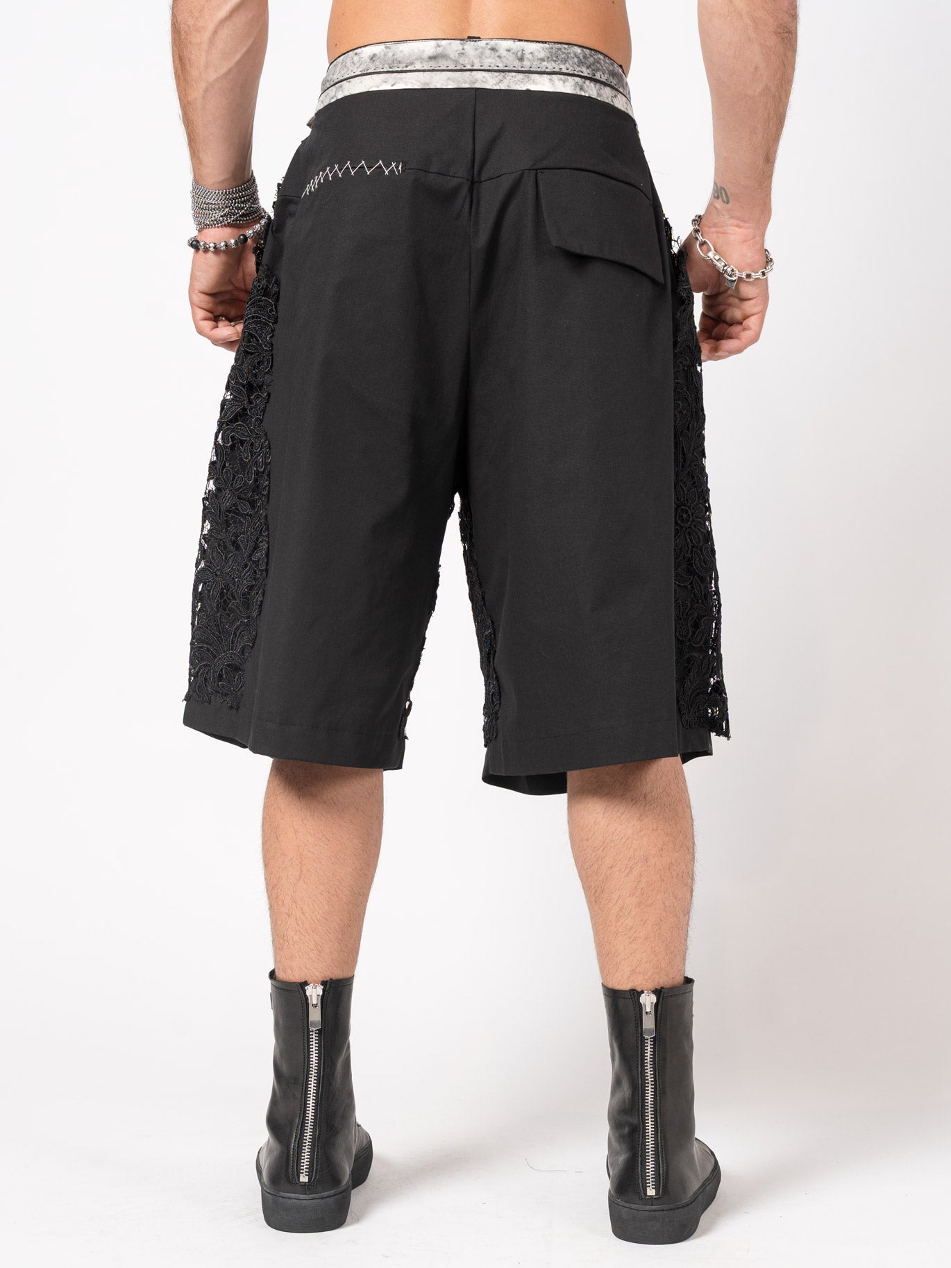 Embroidered Lace Panel Shorts - by GIOVANNI CAVAGNA