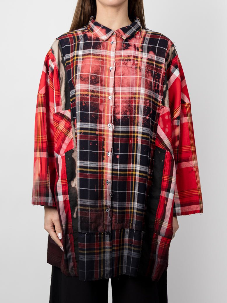 Extended Patchwork Flannel Shirt - by OSHKO