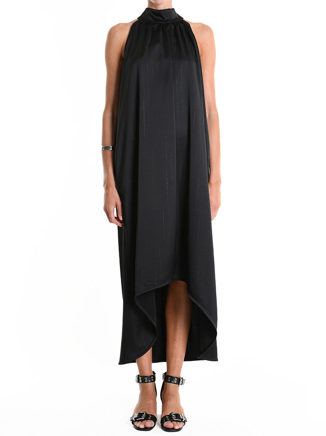 Asymmetrical Pinstripe Satin Dress