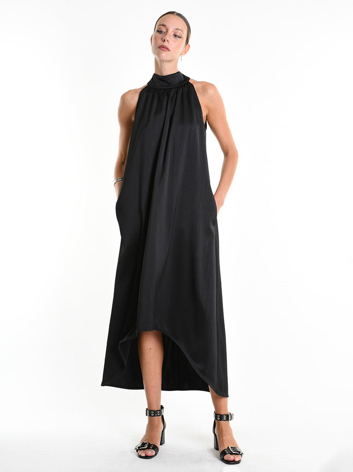 Asymmetrical Pinstripe Satin Dress