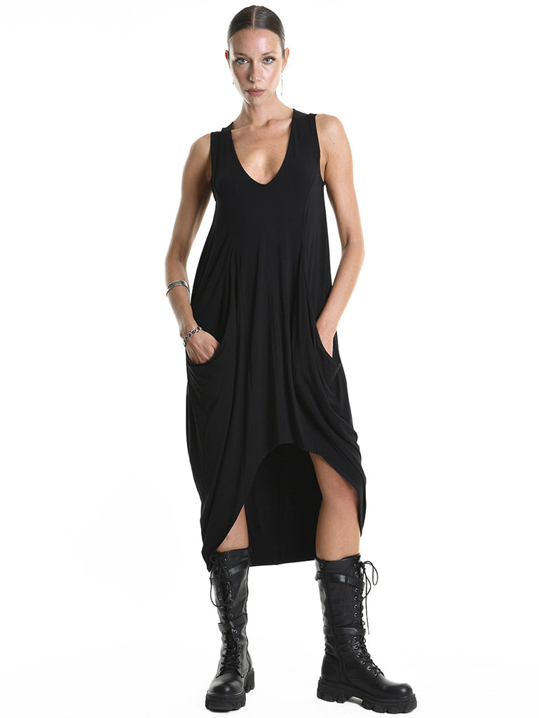 Asymmetric Dress with Side Pockets