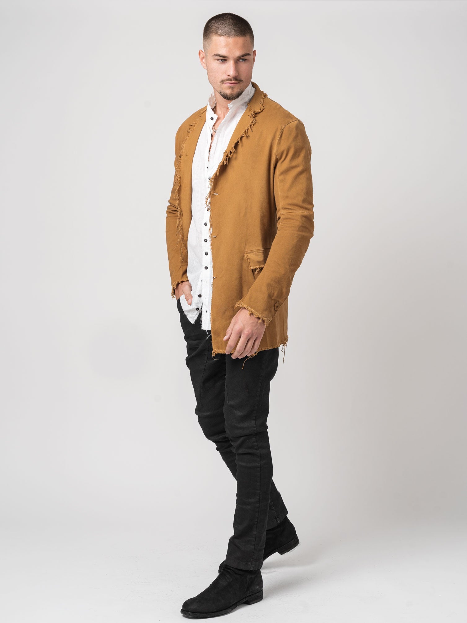 Frayed Edge Cotton Blazer - by AITO