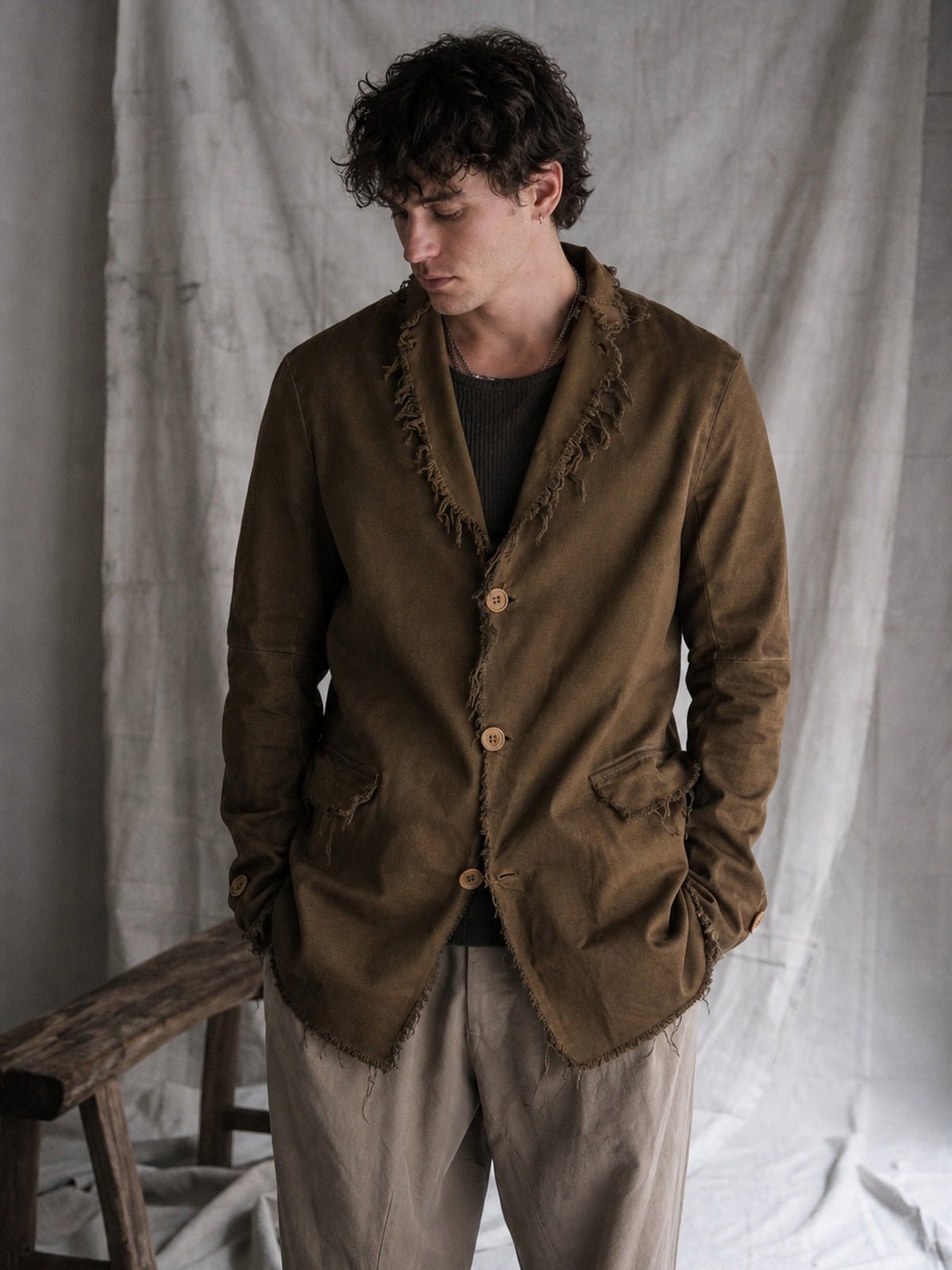 Frayed Edge Cotton Blazer - by AITO