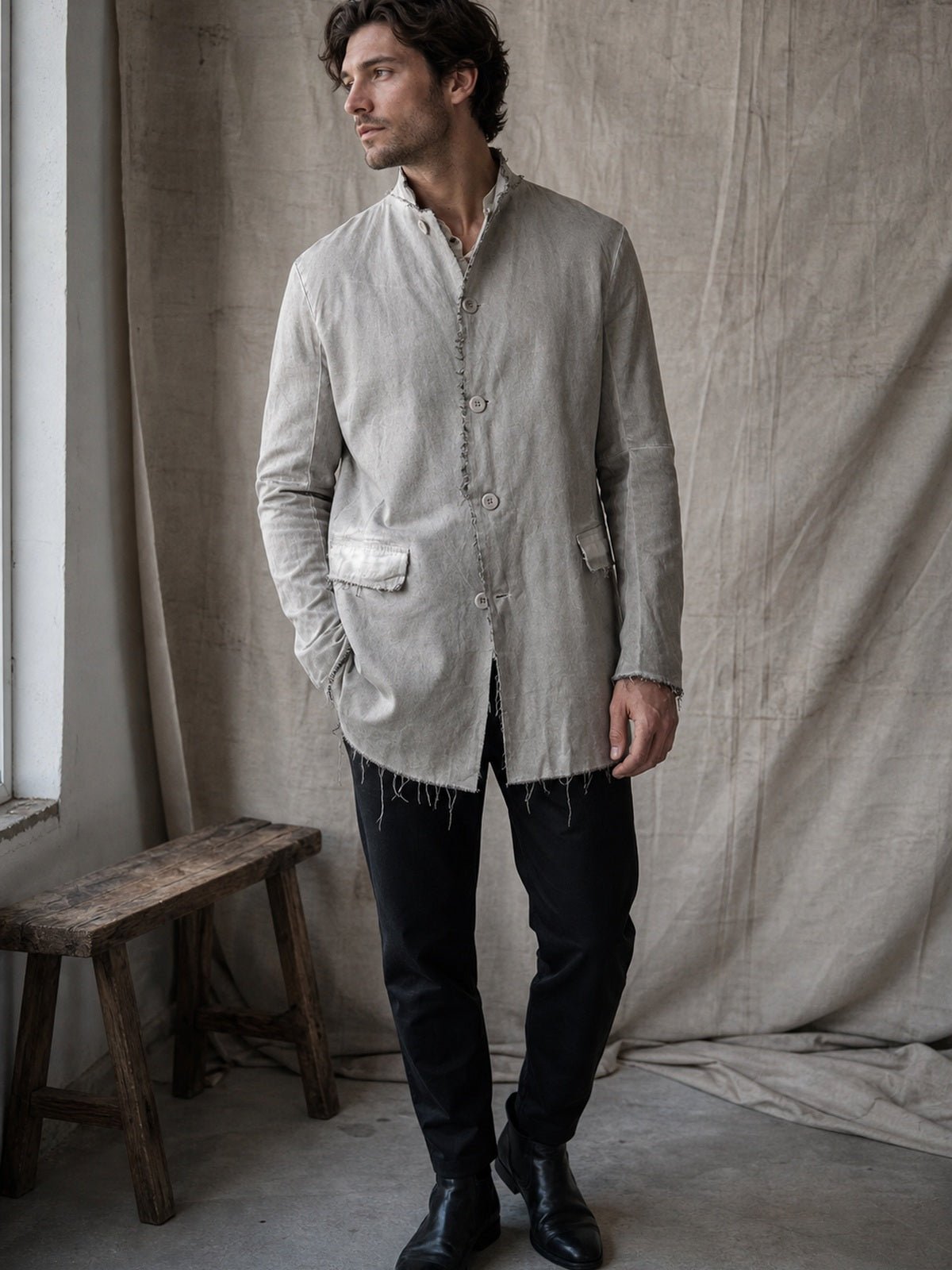 Frayed Edge Cotton Blazer - by AITO