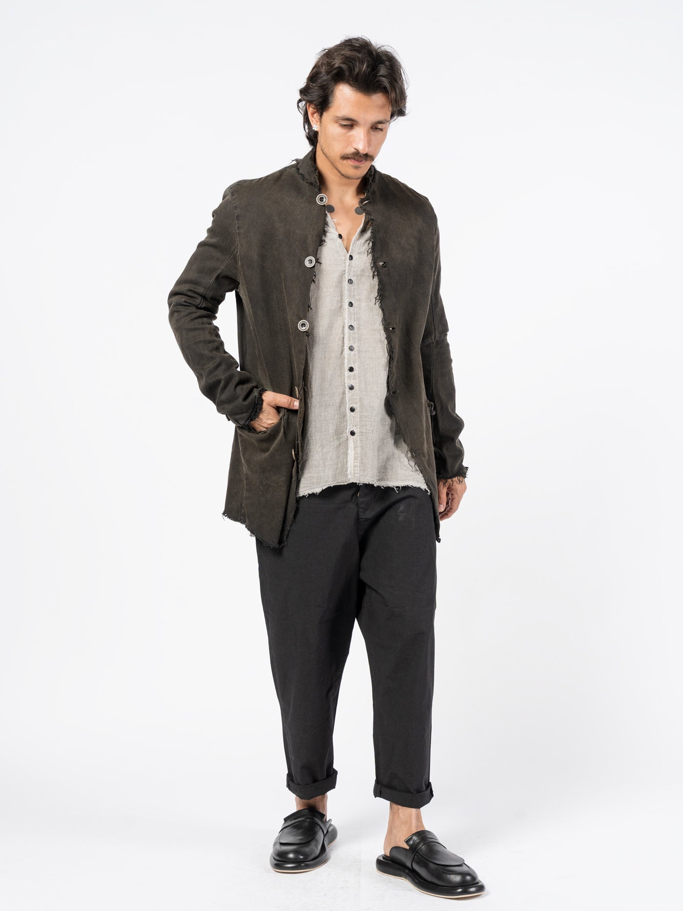 Frayed Edge Cotton Blazer - by AITO