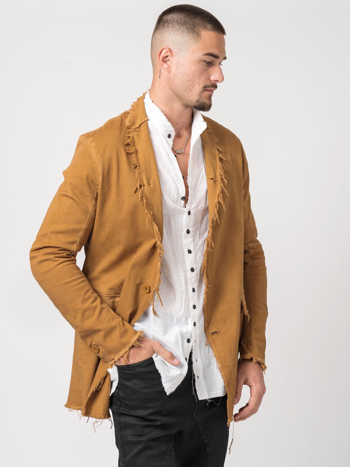 Frayed Edge Cotton Blazer - by AITO