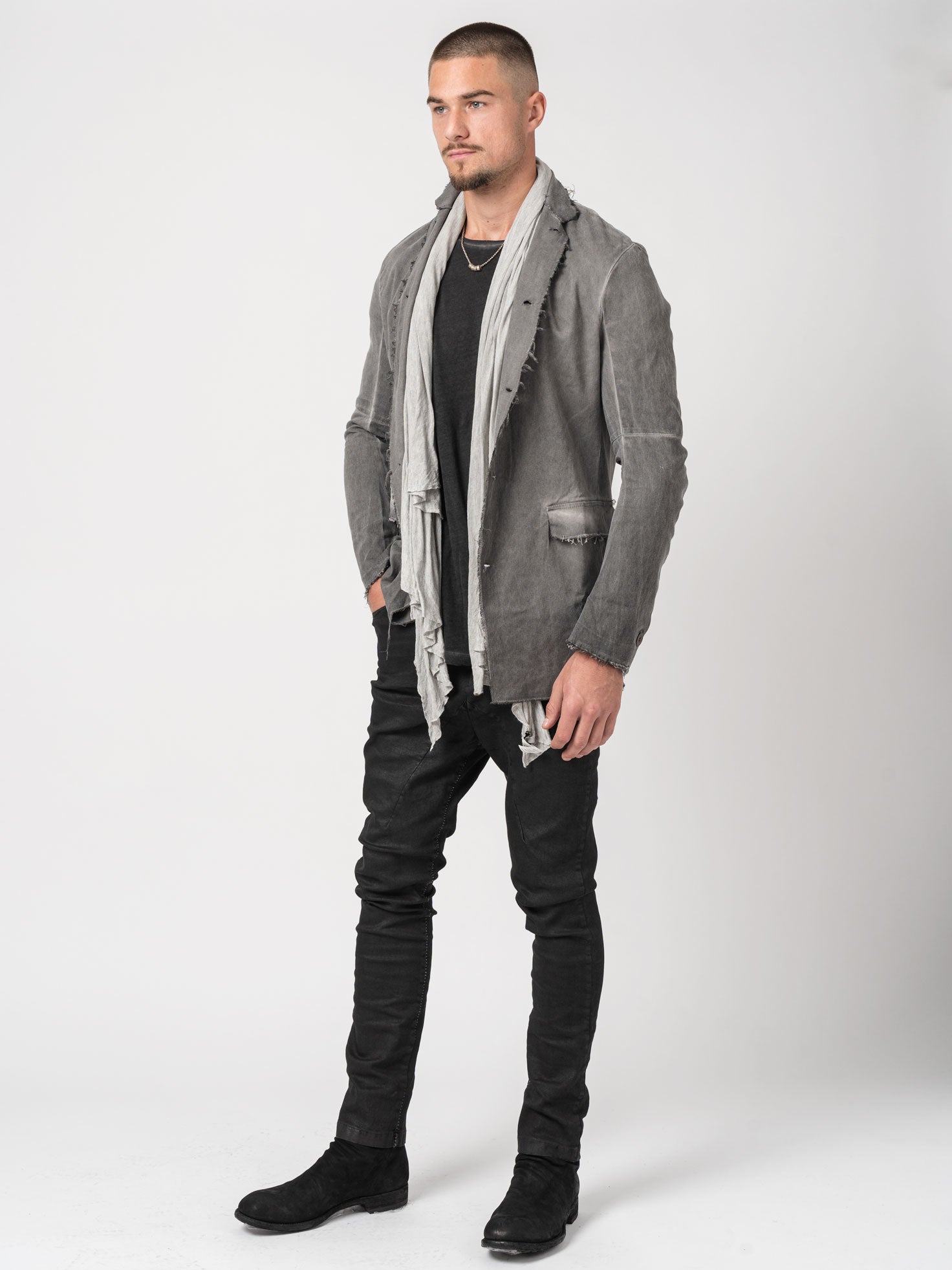 Frayed Edge Cotton Blazer - by AITO