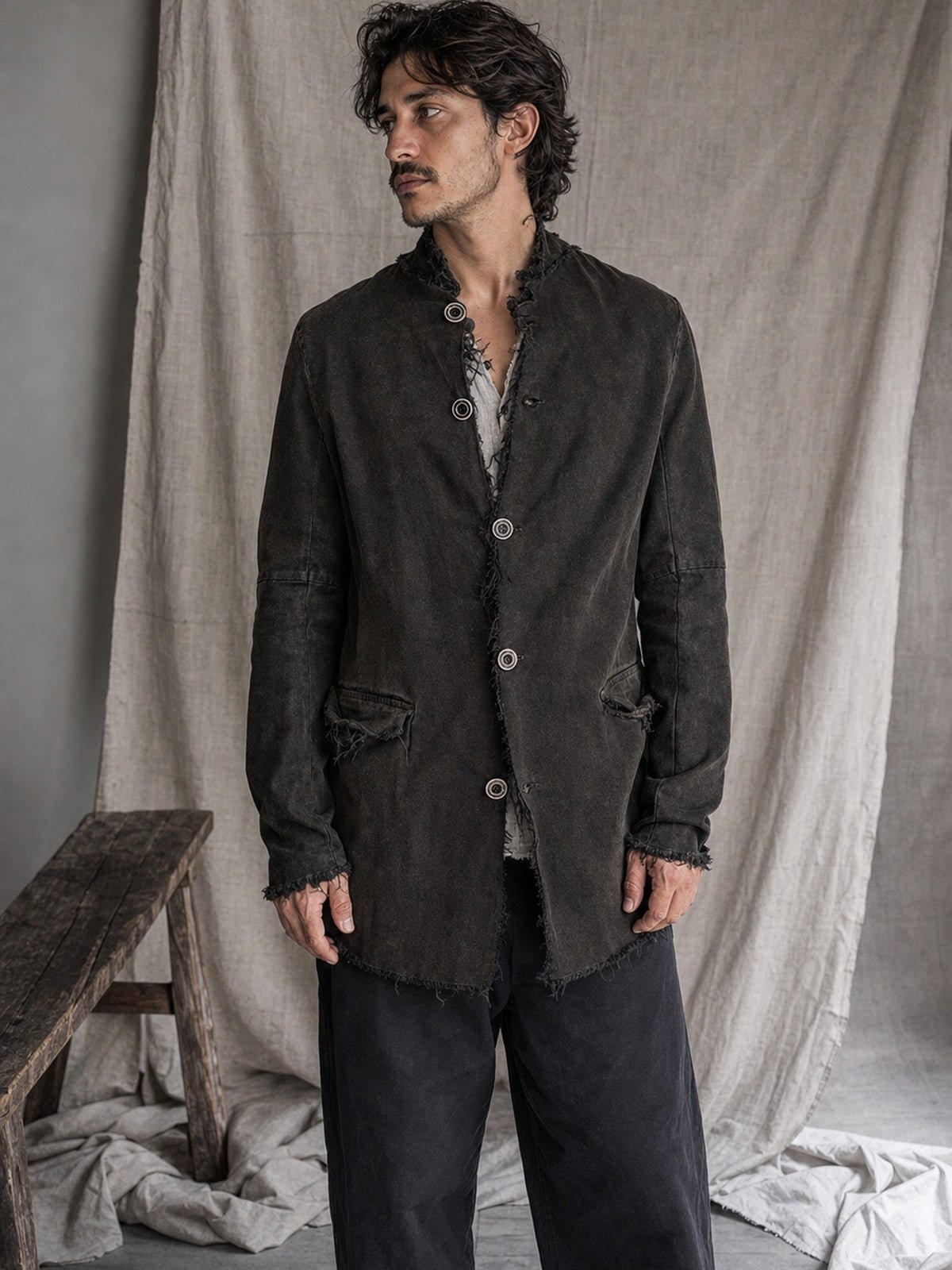 Frayed Edge Cotton Blazer - by AITO