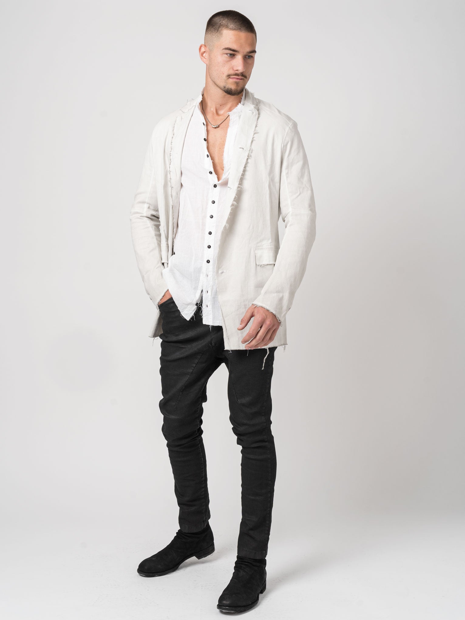 Frayed Edge Cotton Blazer - by AITO