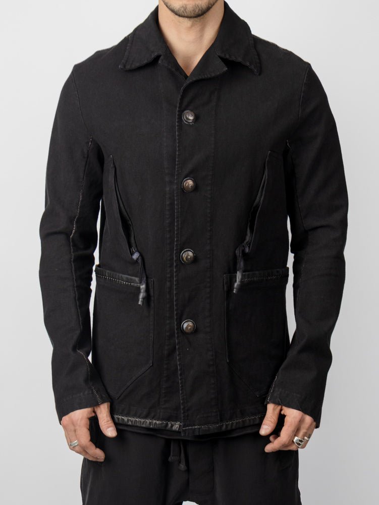 Garment - Washed Cotton Jacket with Leather Spine - by ISAAC SELLAM