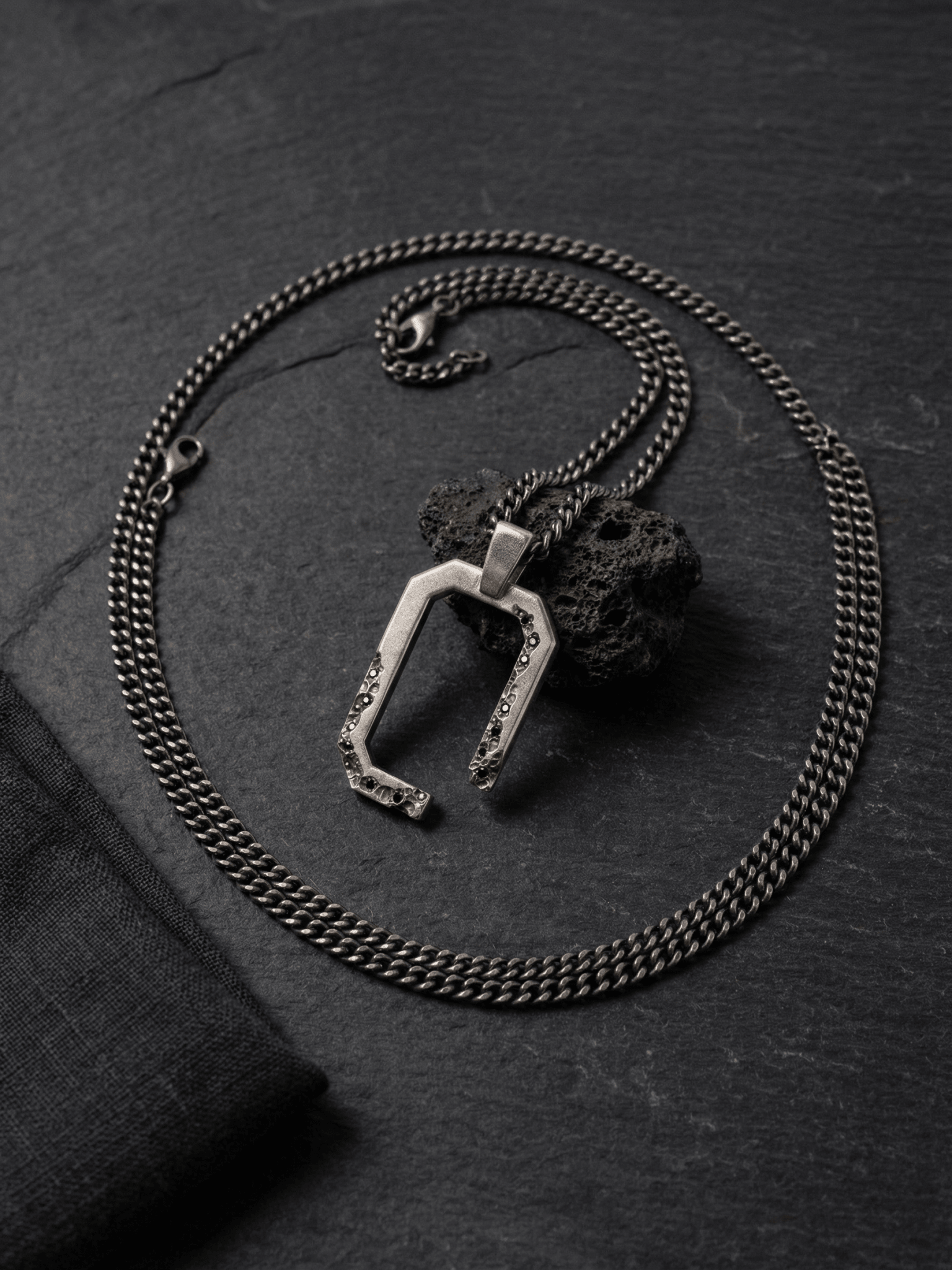 Geometric Pendant Necklace with Black Diamonds - by AITO