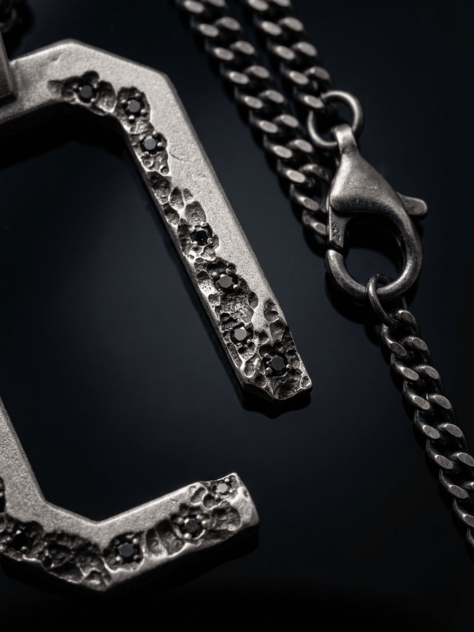 Geometric Pendant Necklace with Black Diamonds - by AITO