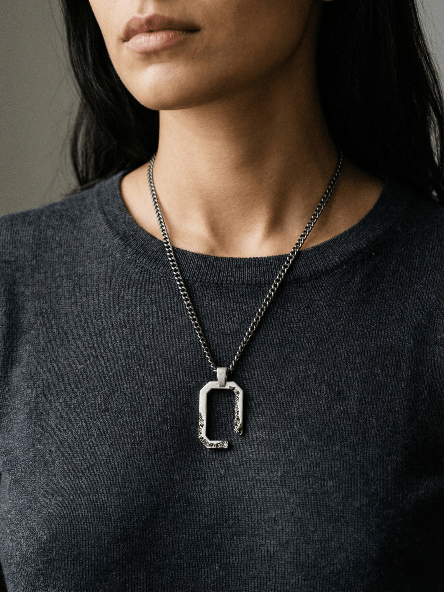 Geometric Pendant Necklace with Black Diamonds - by AITO