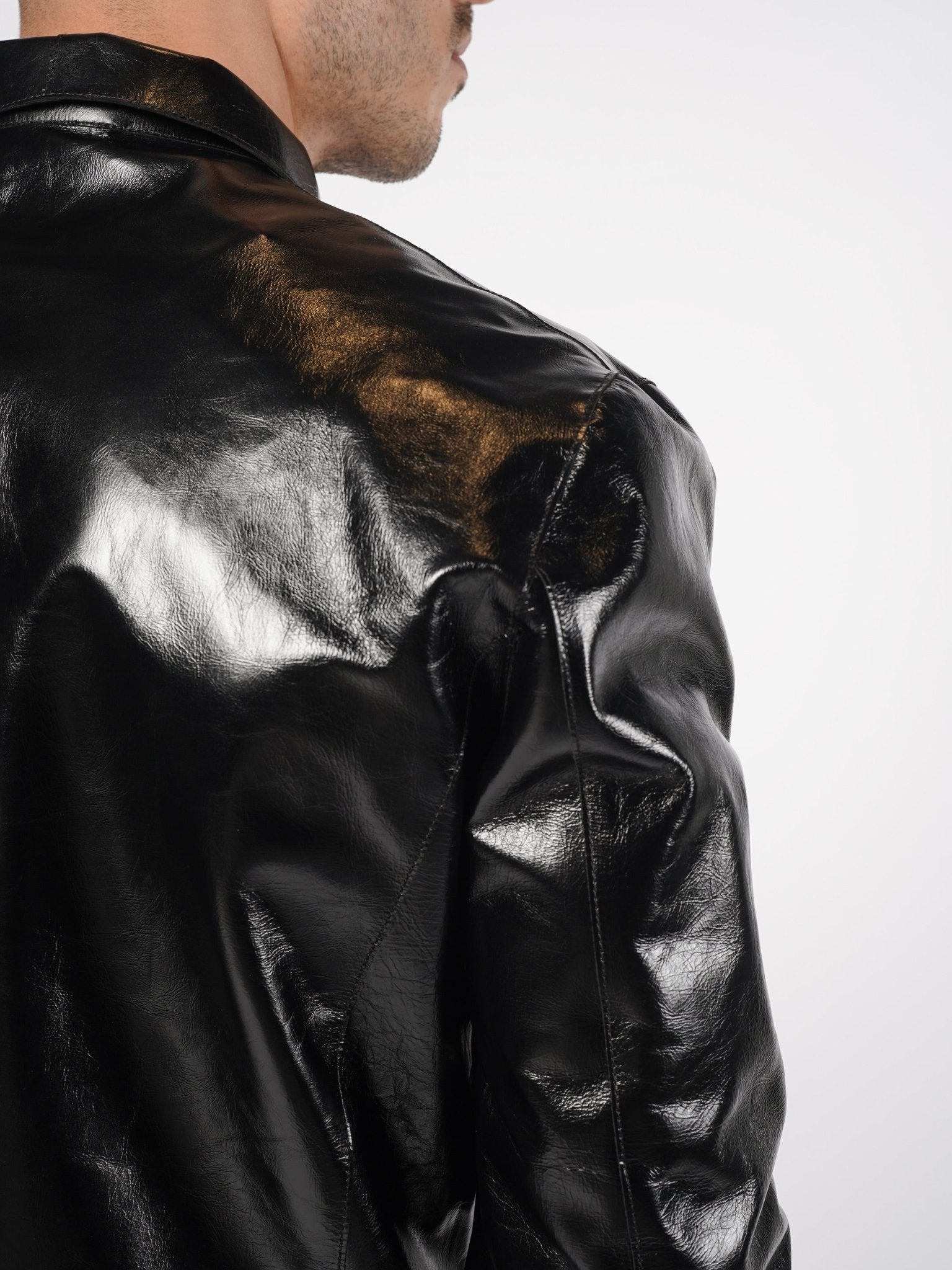 Glossed Leather Zip Jacket - by SAPIO