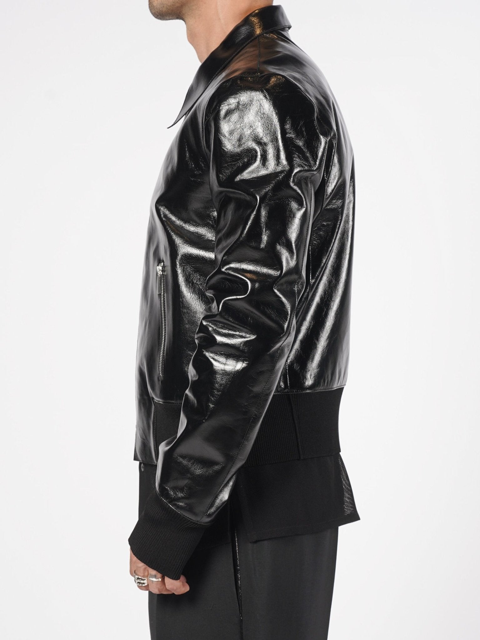 Glossed Leather Zip Jacket - by SAPIO