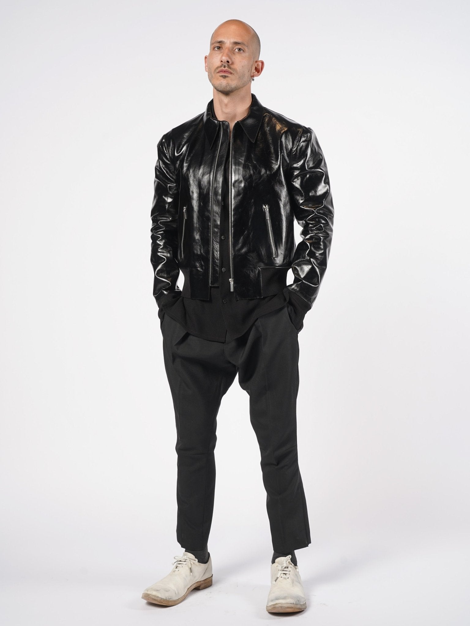 Glossed Leather Zip Jacket - by SAPIO
