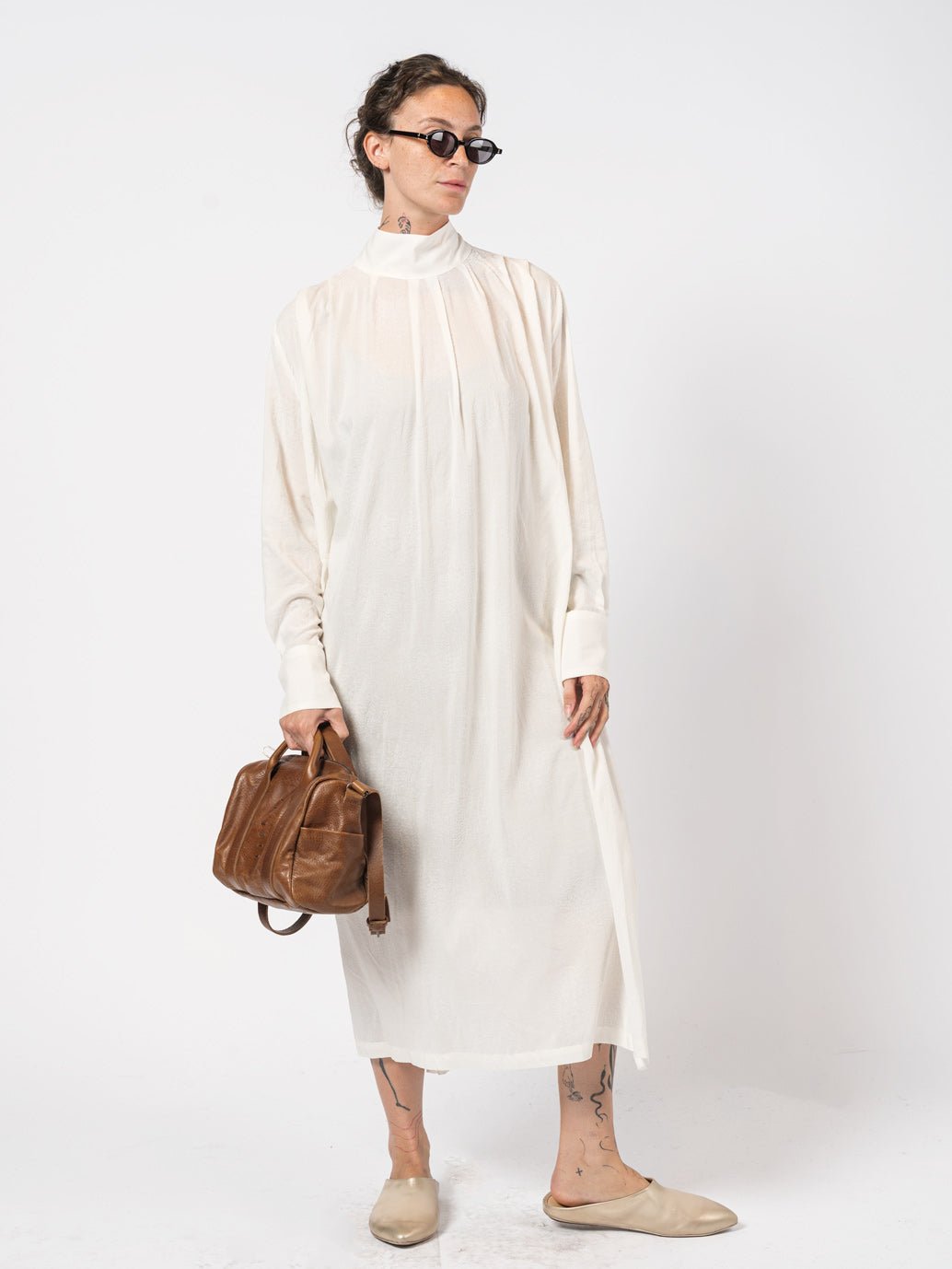 High - Neck Textured Long Dress - by NOSTRA SANTISSIMA