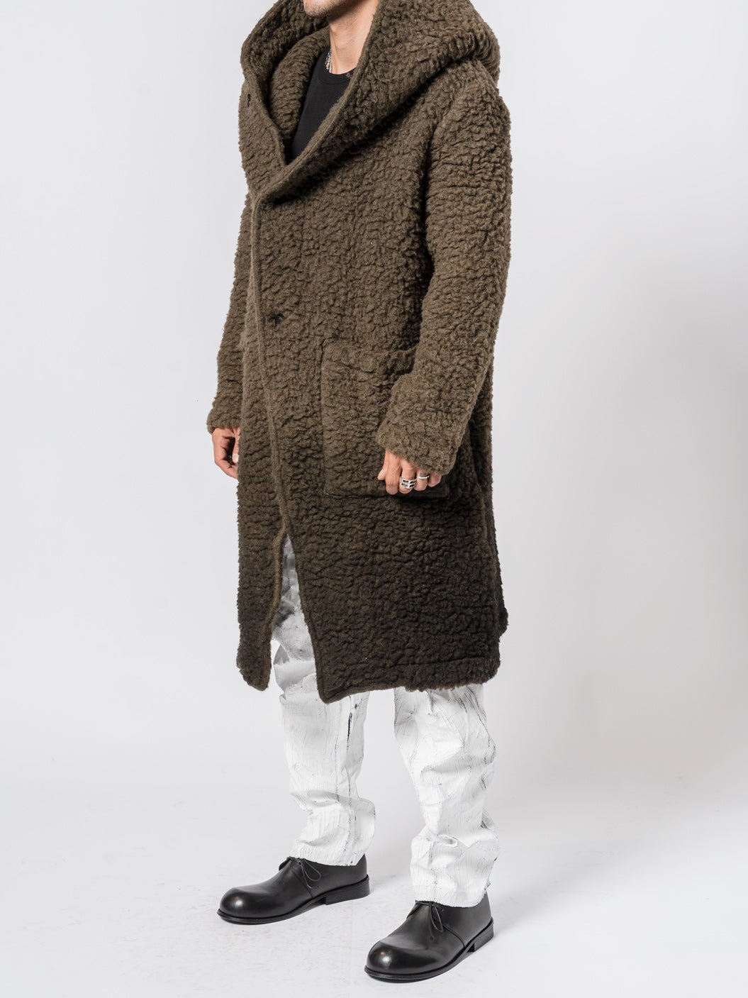 Hooded Bouclé Long Coat - by NOSTRA SANTISSIMA