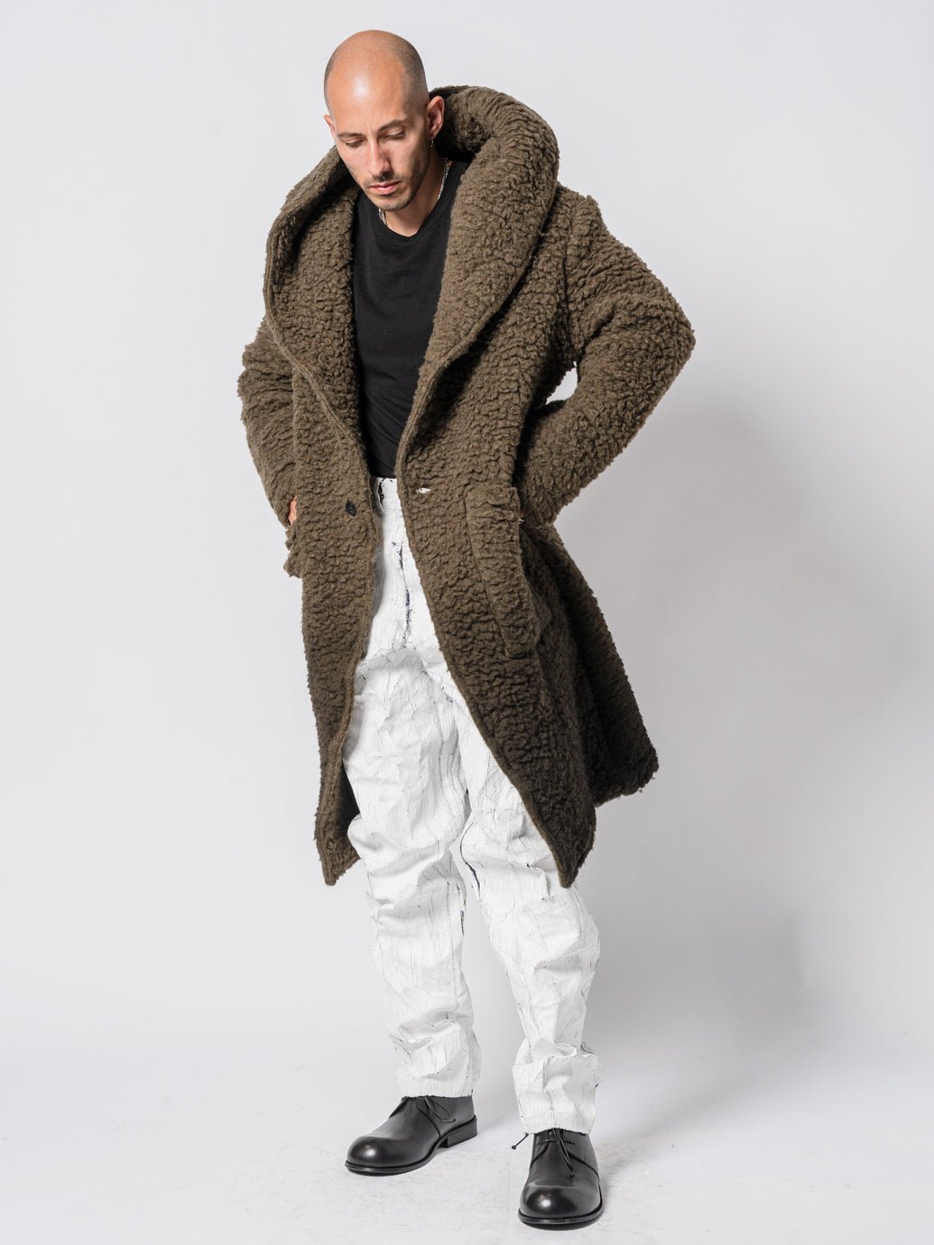 Hooded Bouclé Long Coat - by NOSTRA SANTISSIMA