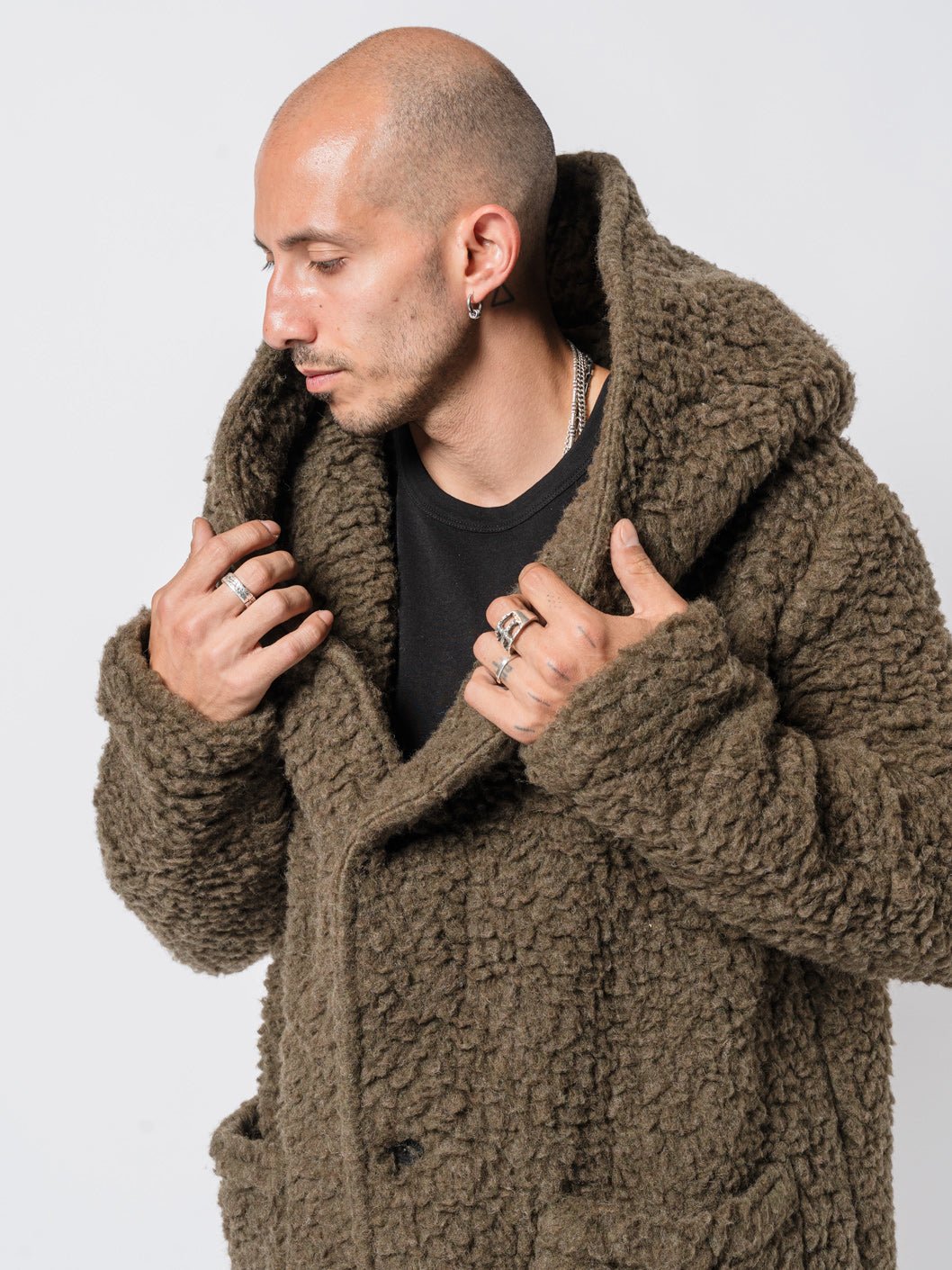 Hooded Bouclé Long Coat - by NOSTRA SANTISSIMA