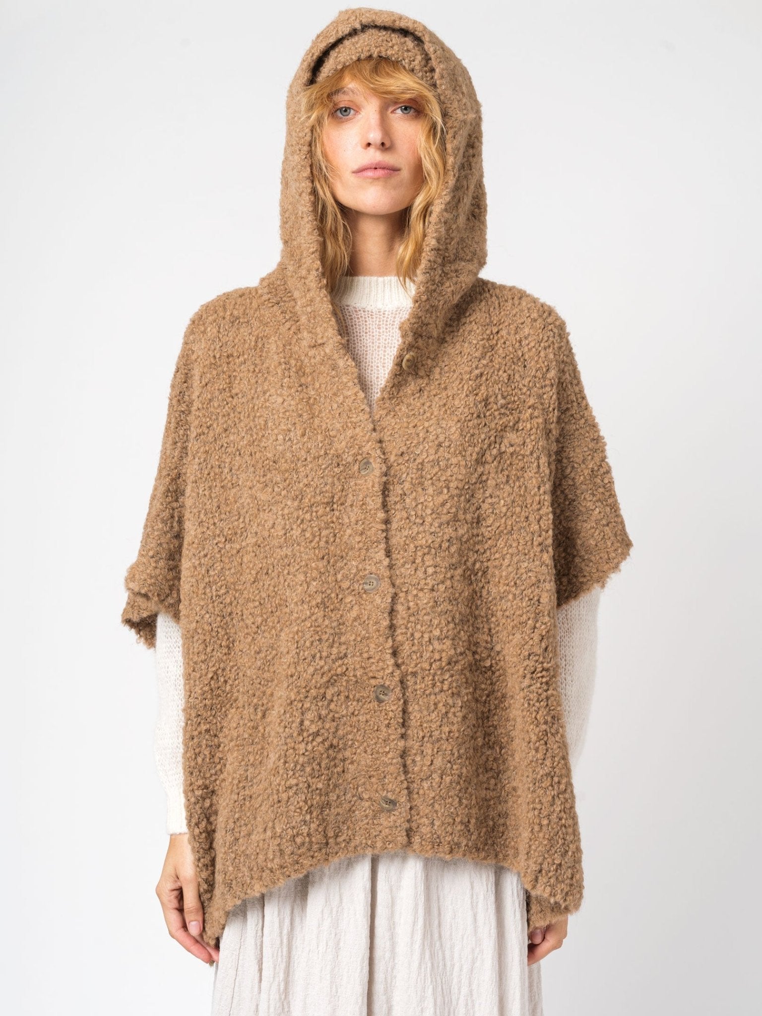 Hooded Knit Cape - by TANDEM
