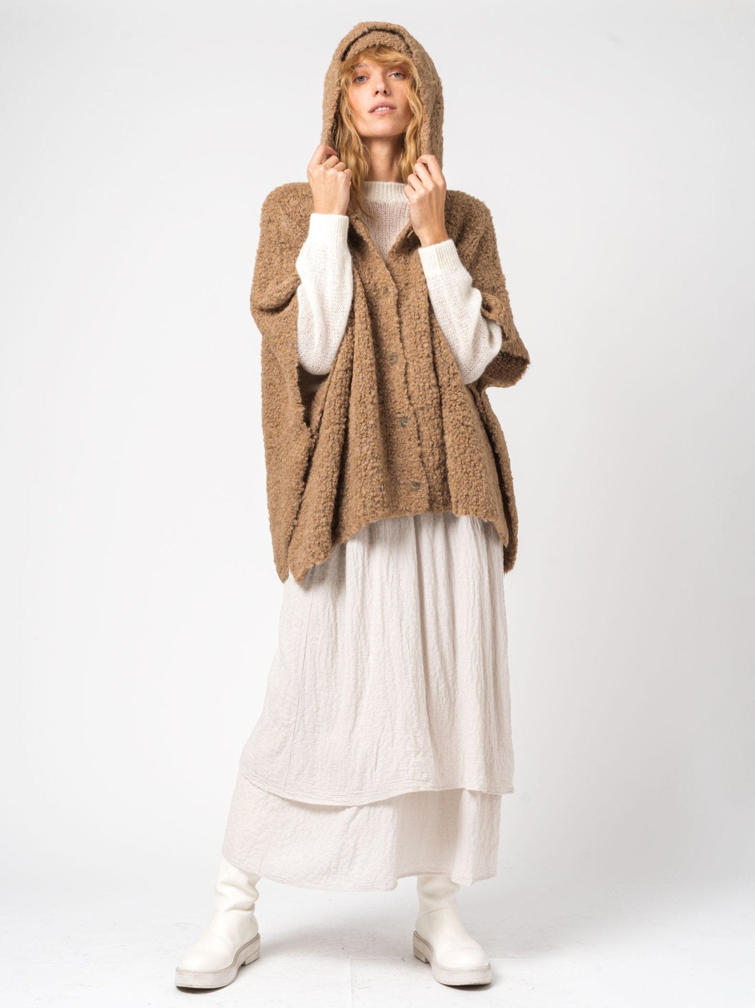 Hooded Knit Cape - by TANDEM
