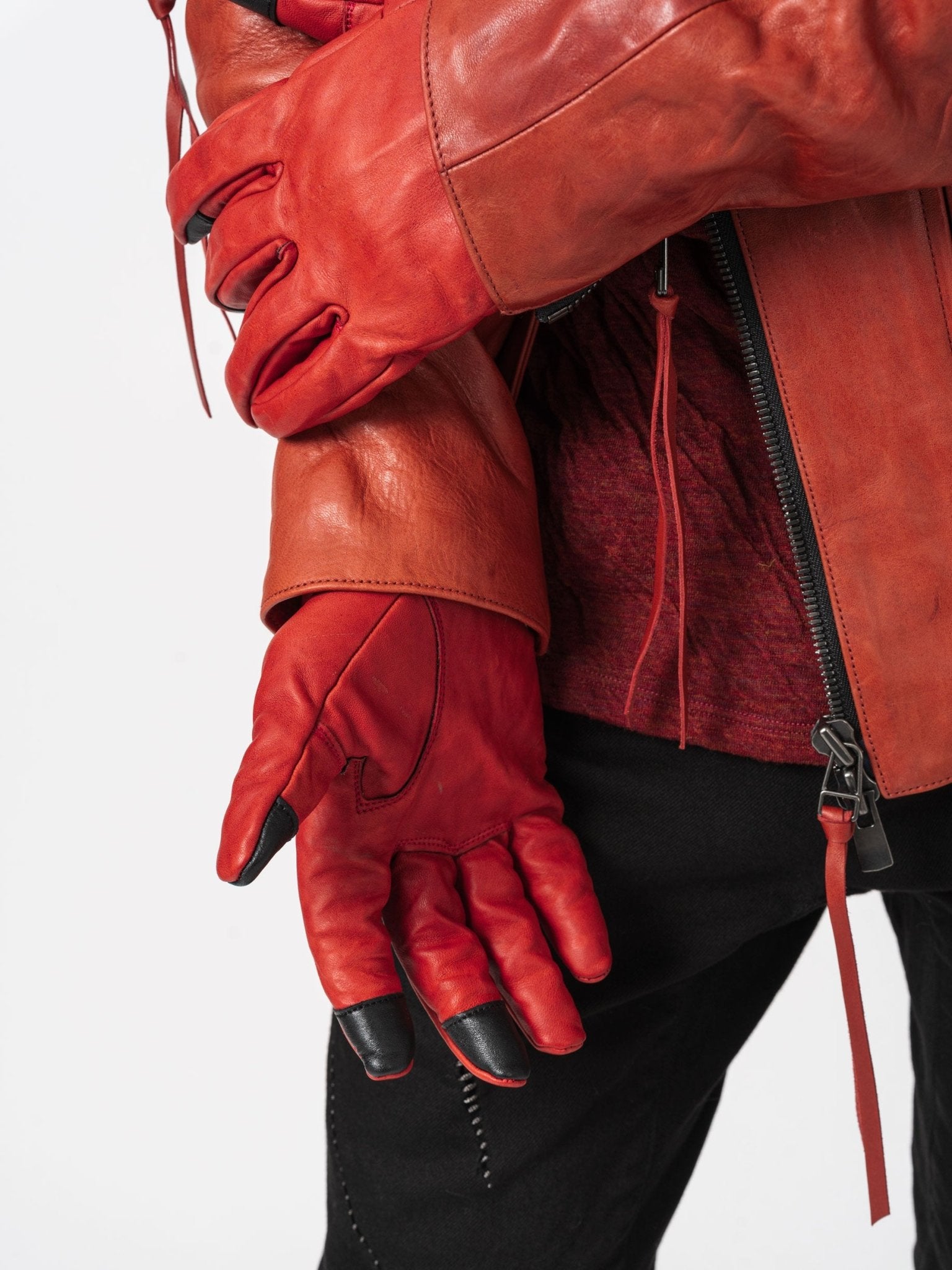 Horse Leather Dual - Zip High - Neck Jacket - by D.HYGEN