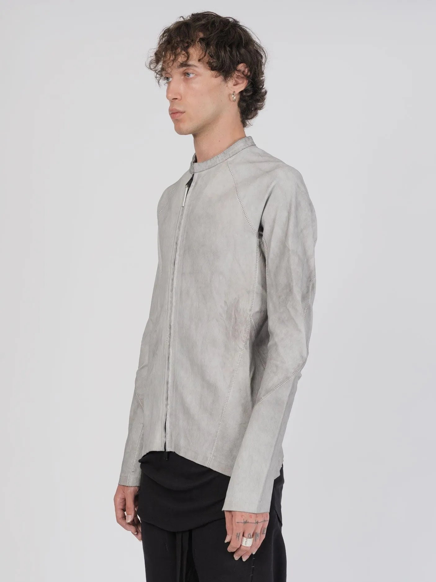 Isaac Sellam Arpenteur Hooded Jacket with Leather Trim - Grey - by ISAAC SELLAM