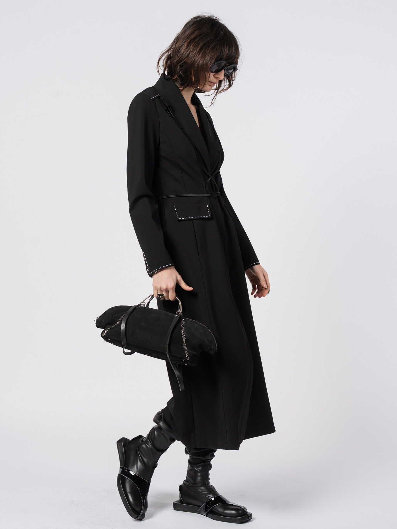 Lace - Up Tailored Long Coat - by SHARONA SHARVIT