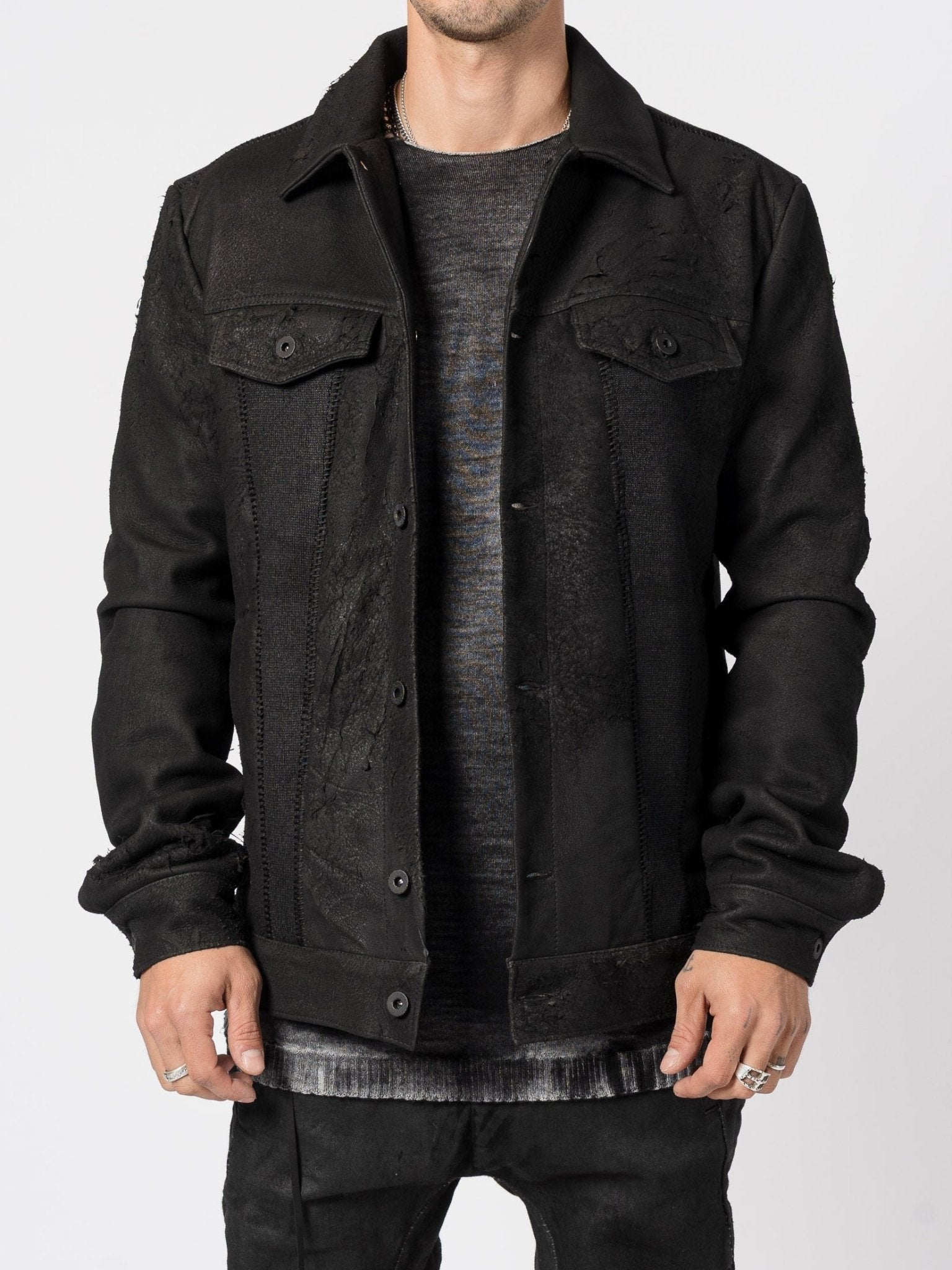 Leather and Wool Mixed - Media Jacket - by MD75