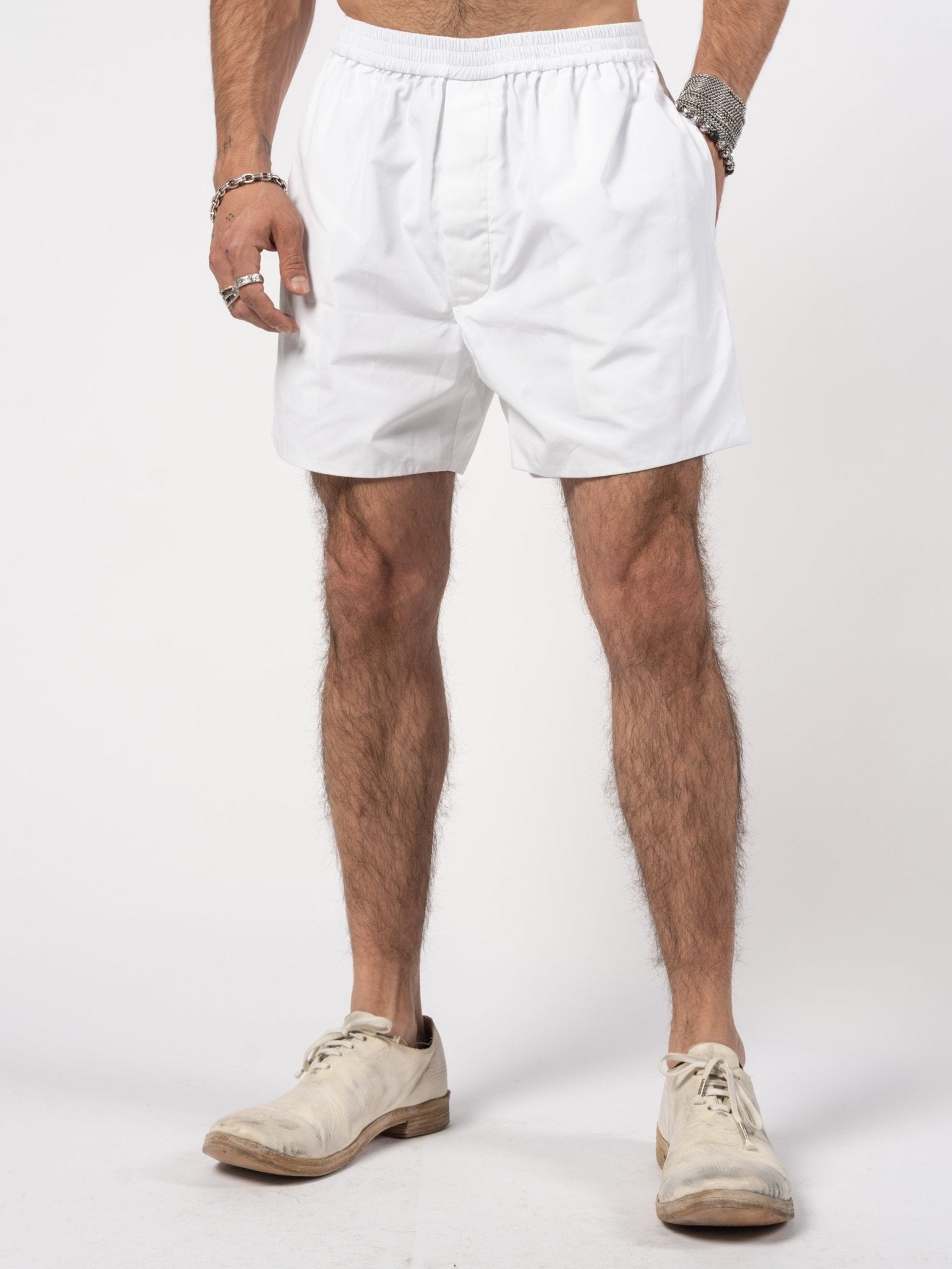 140 GSM Cotton Elastic Shorts White - Italian minimalist summer piece by SAPIO