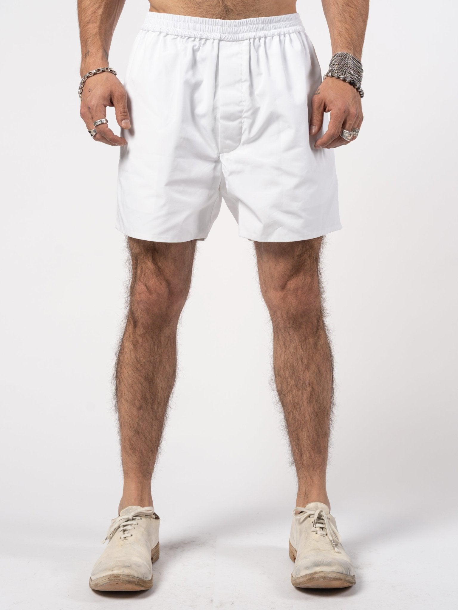 140 GSM Cotton Elastic Shorts White - Italian minimalist summer piece by SAPIO