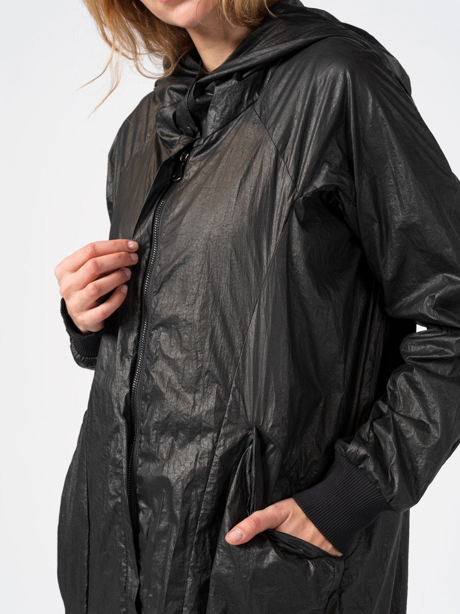 Lightweight Crinkle Nylon Coat with Hood - by 139DEC