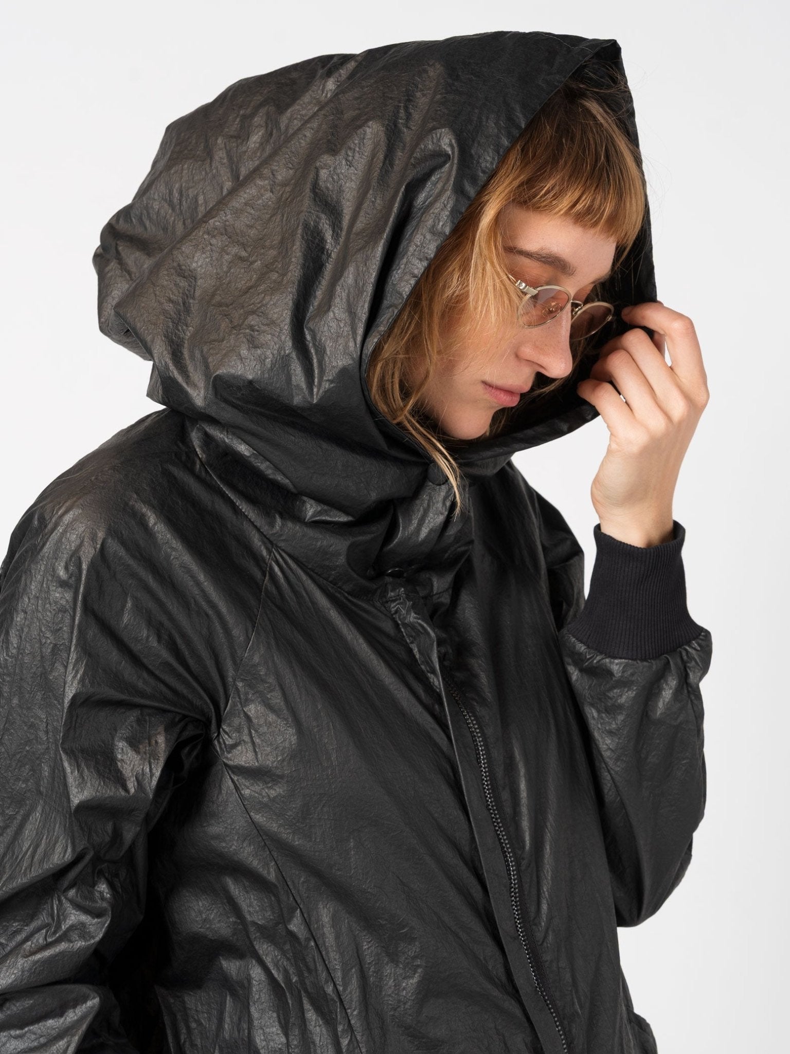 Lightweight Crinkle Nylon Coat with Hood - by 139DEC