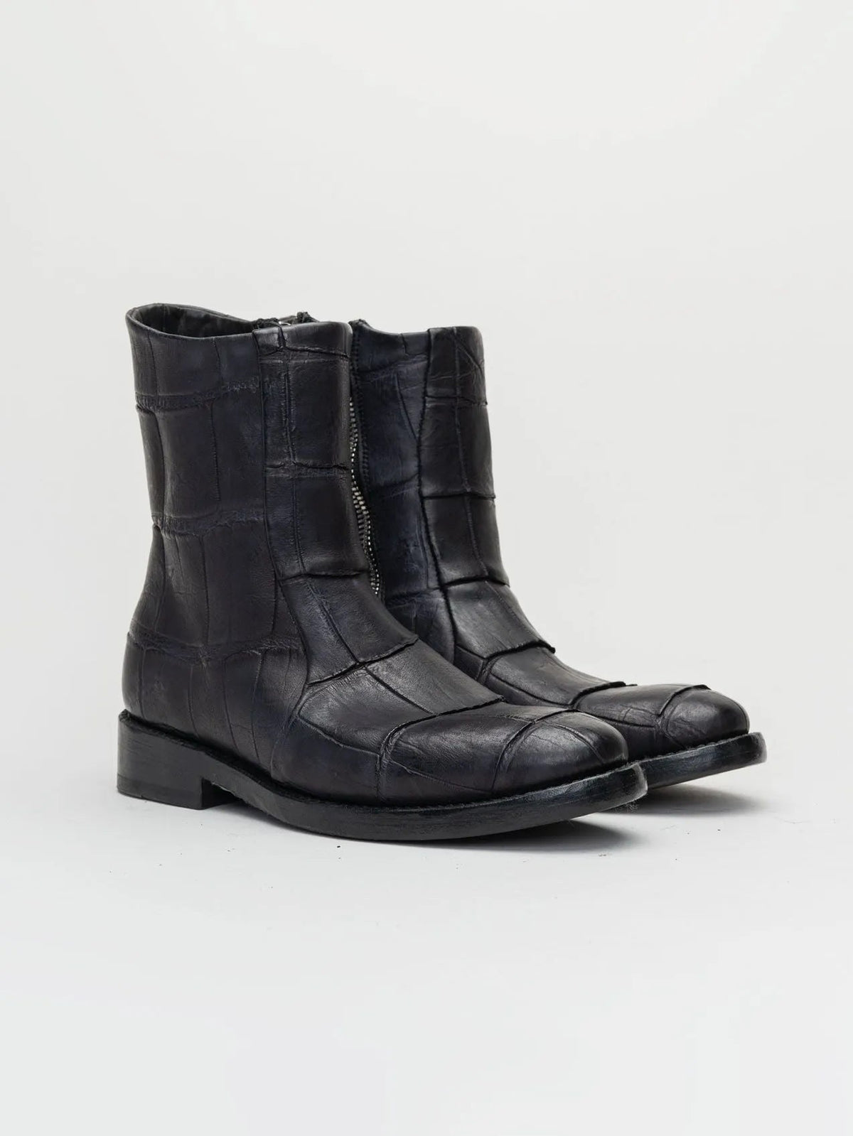 Agrafed Leather Ankle Boots with Stacked Heel