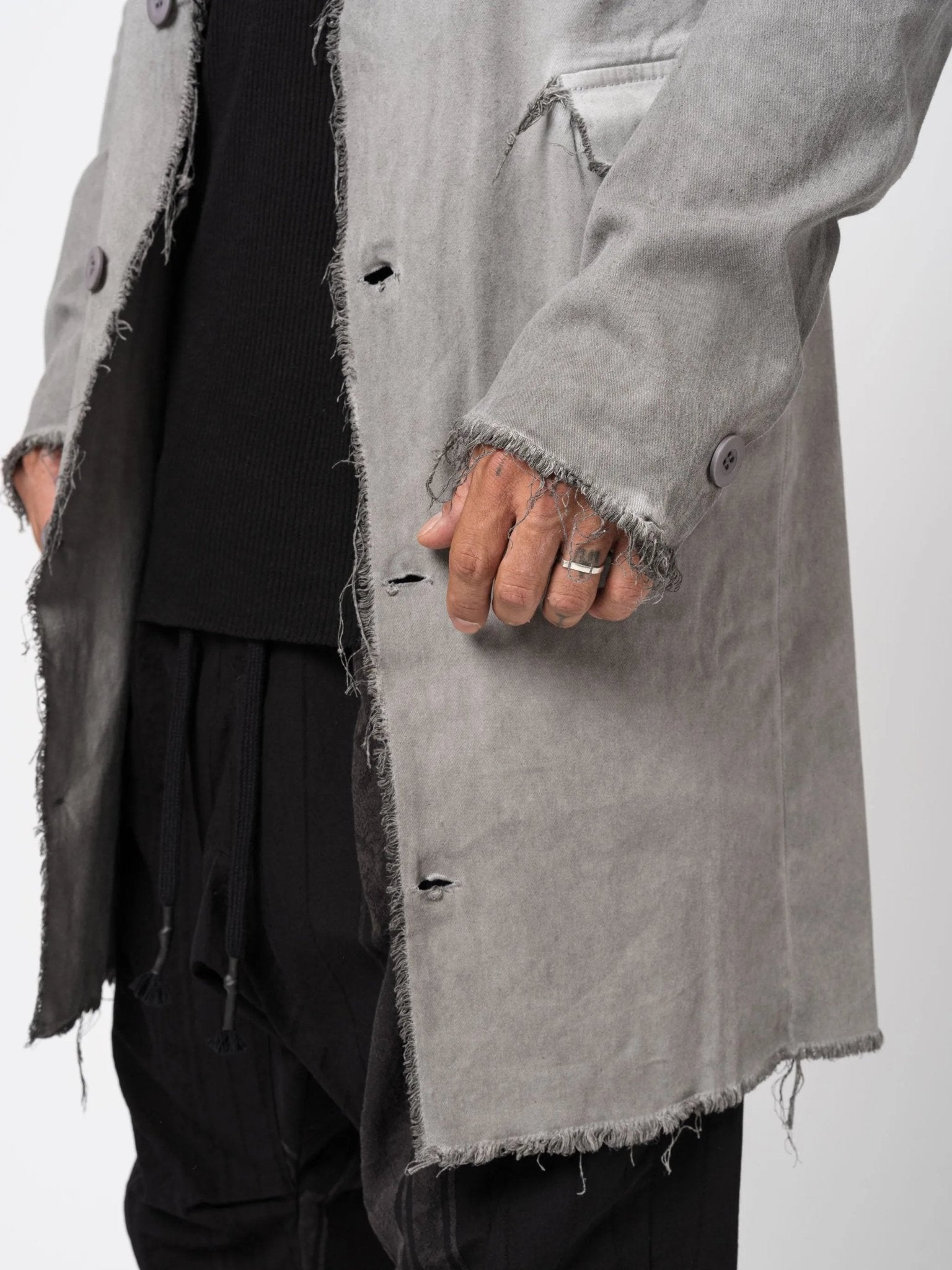 Long Frayed Edge Button - Up Jacket - by AITO