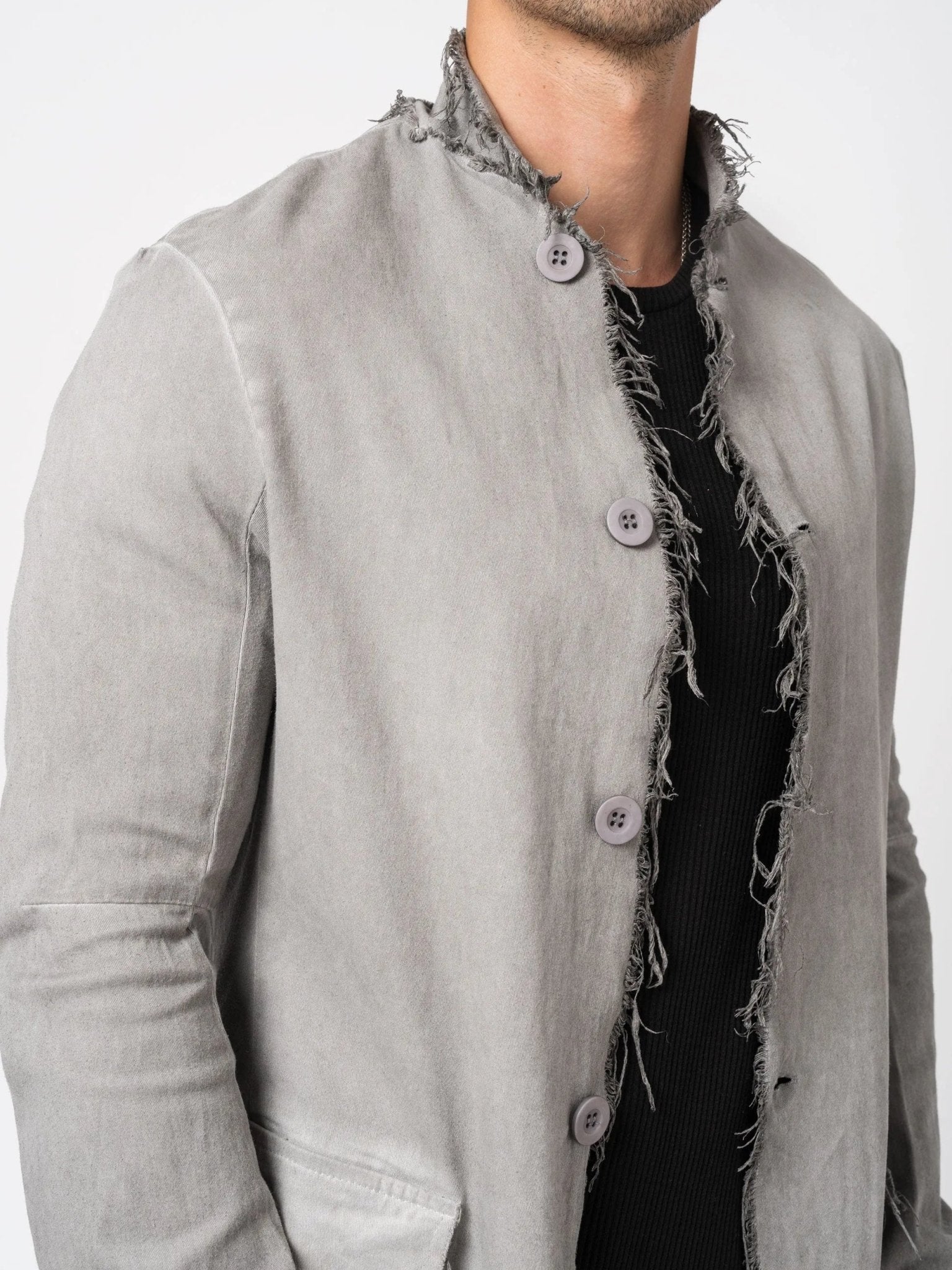 Long Frayed Edge Button - Up Jacket - by AITO