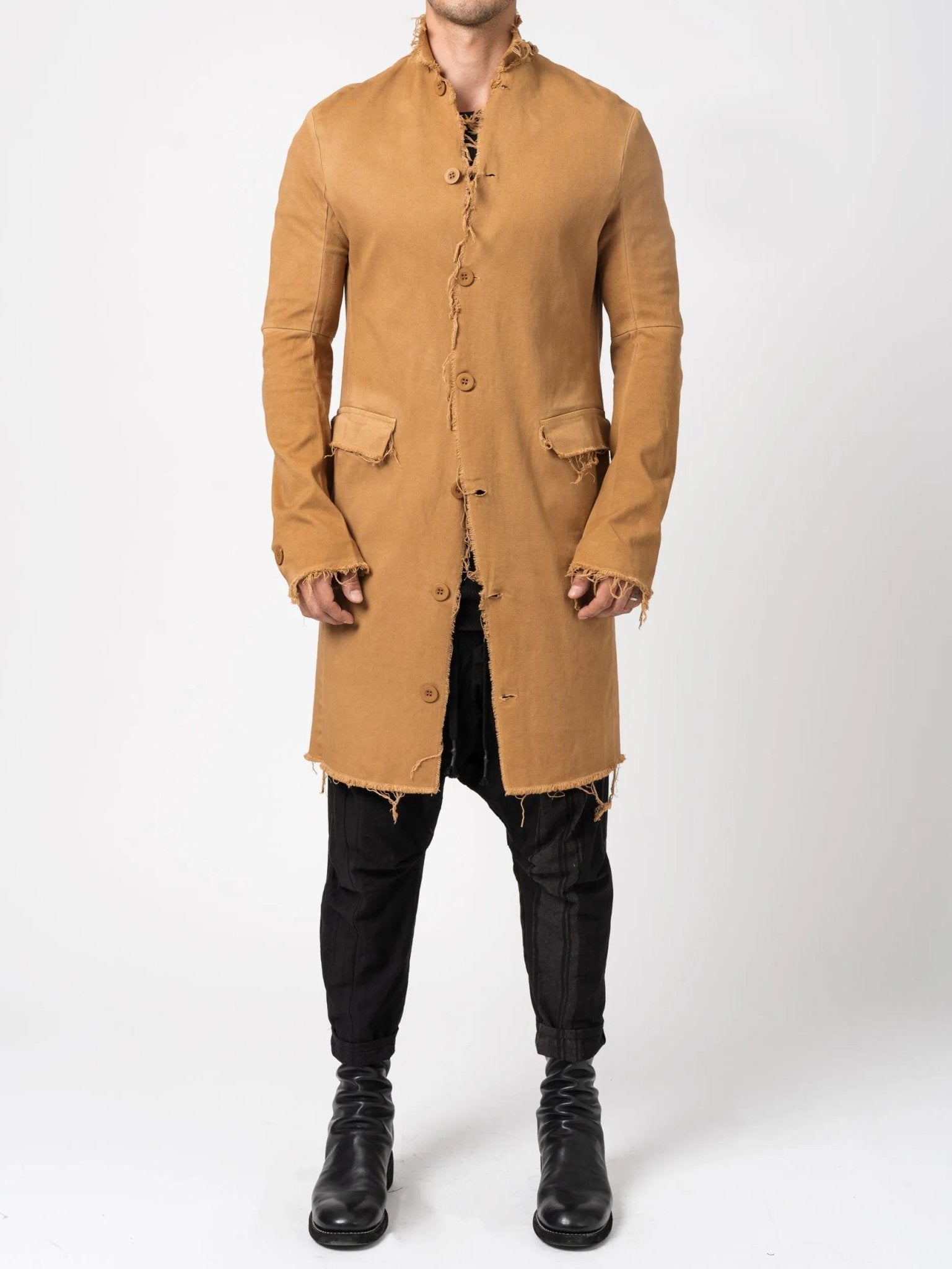 Long Frayed Edge Button - Up Jacket - by AITO