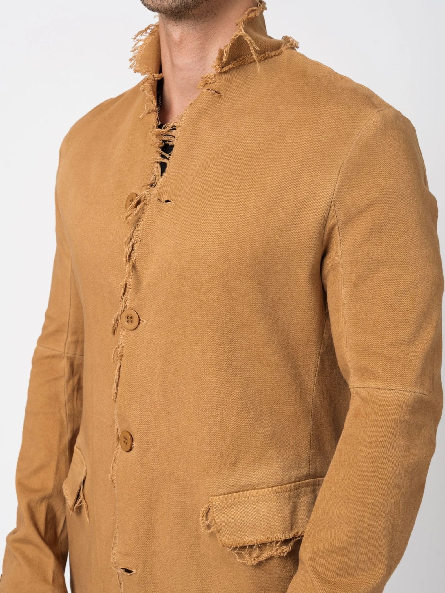 Long Frayed Edge Button - Up Jacket - by AITO