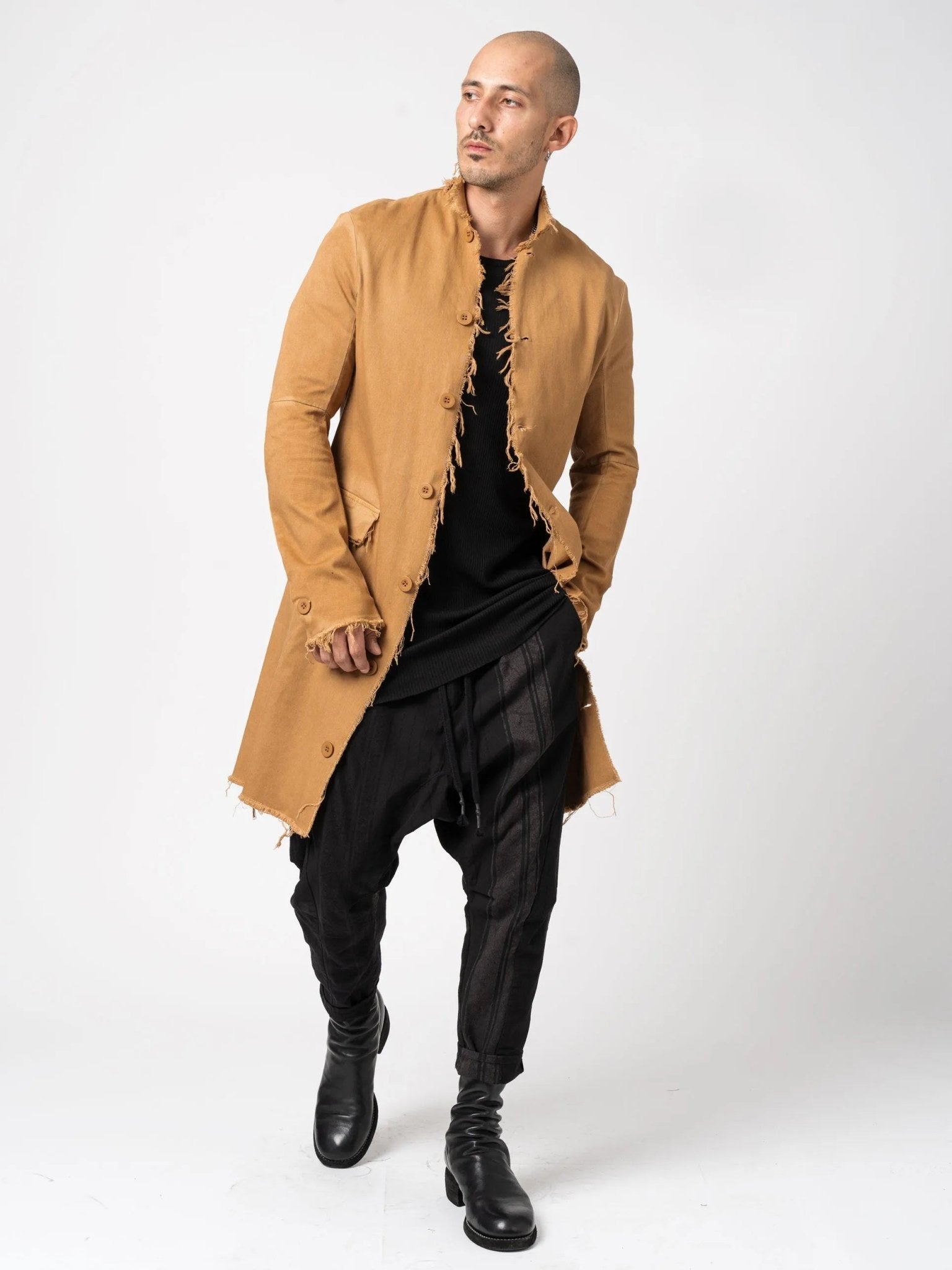 Long Frayed Edge Button - Up Jacket - by AITO