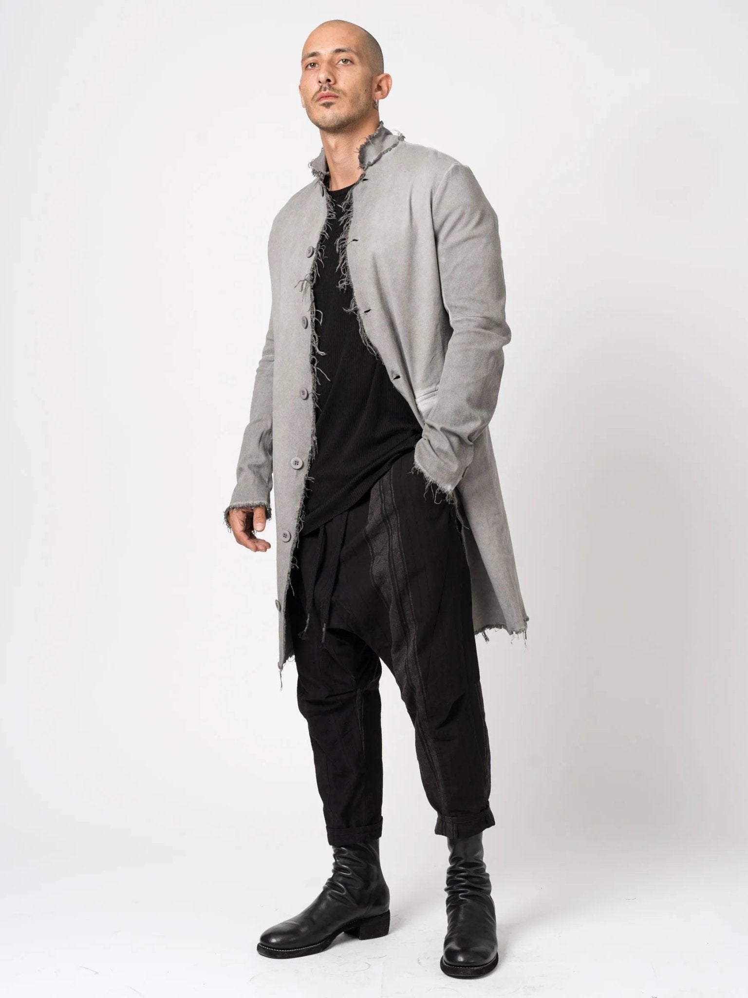 Long Frayed Edge Button - Up Jacket - by AITO