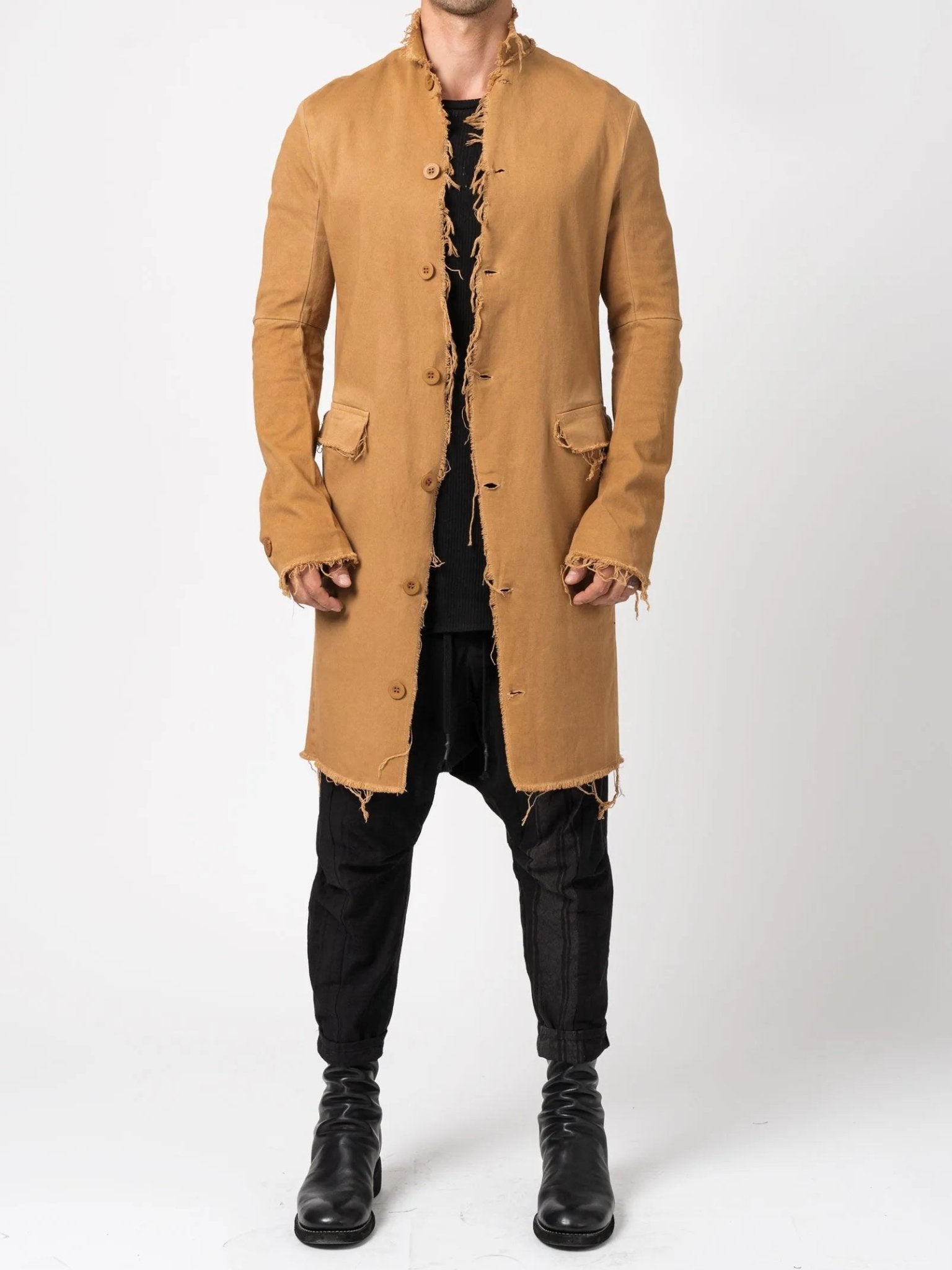 Long Frayed Edge Button - Up Jacket - by AITO