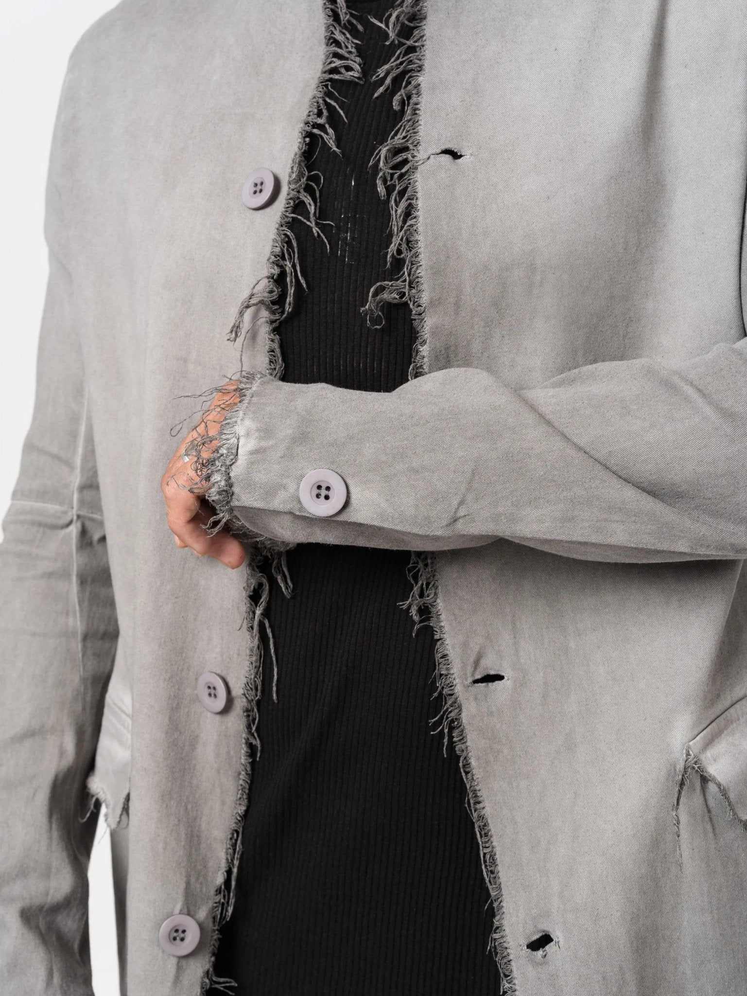 Long Frayed Edge Button - Up Jacket - by AITO