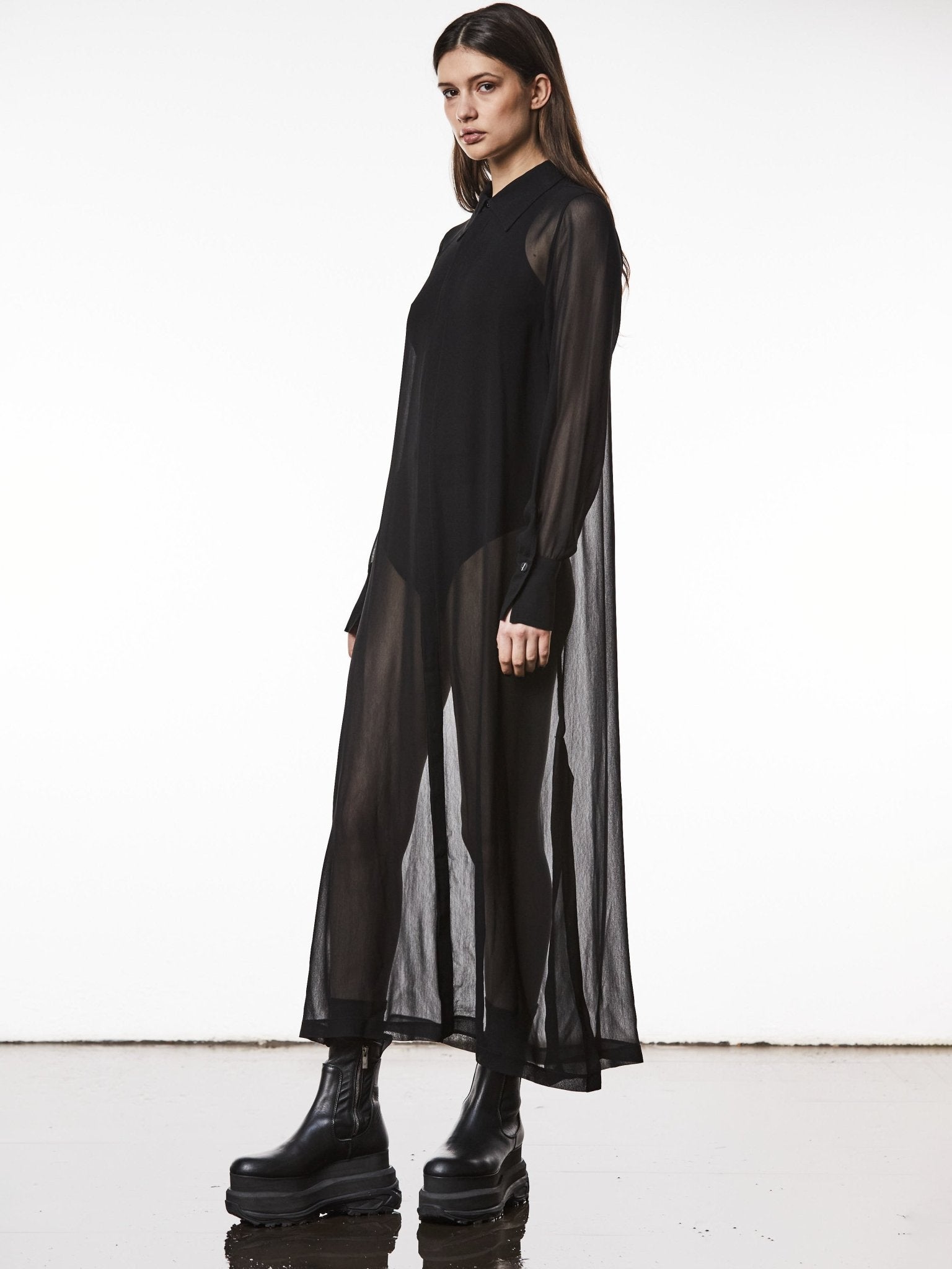 Long Semi - Transparent Shirt Dress - by THOM KROM