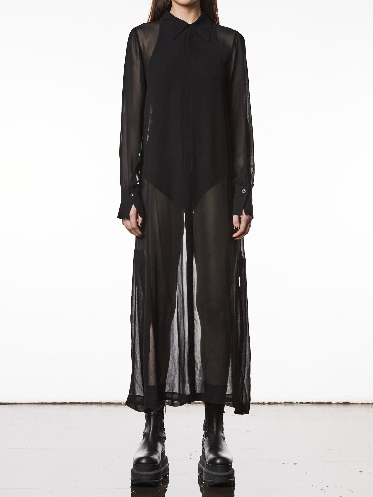 Long Semi - Transparent Shirt Dress - by THOM KROM